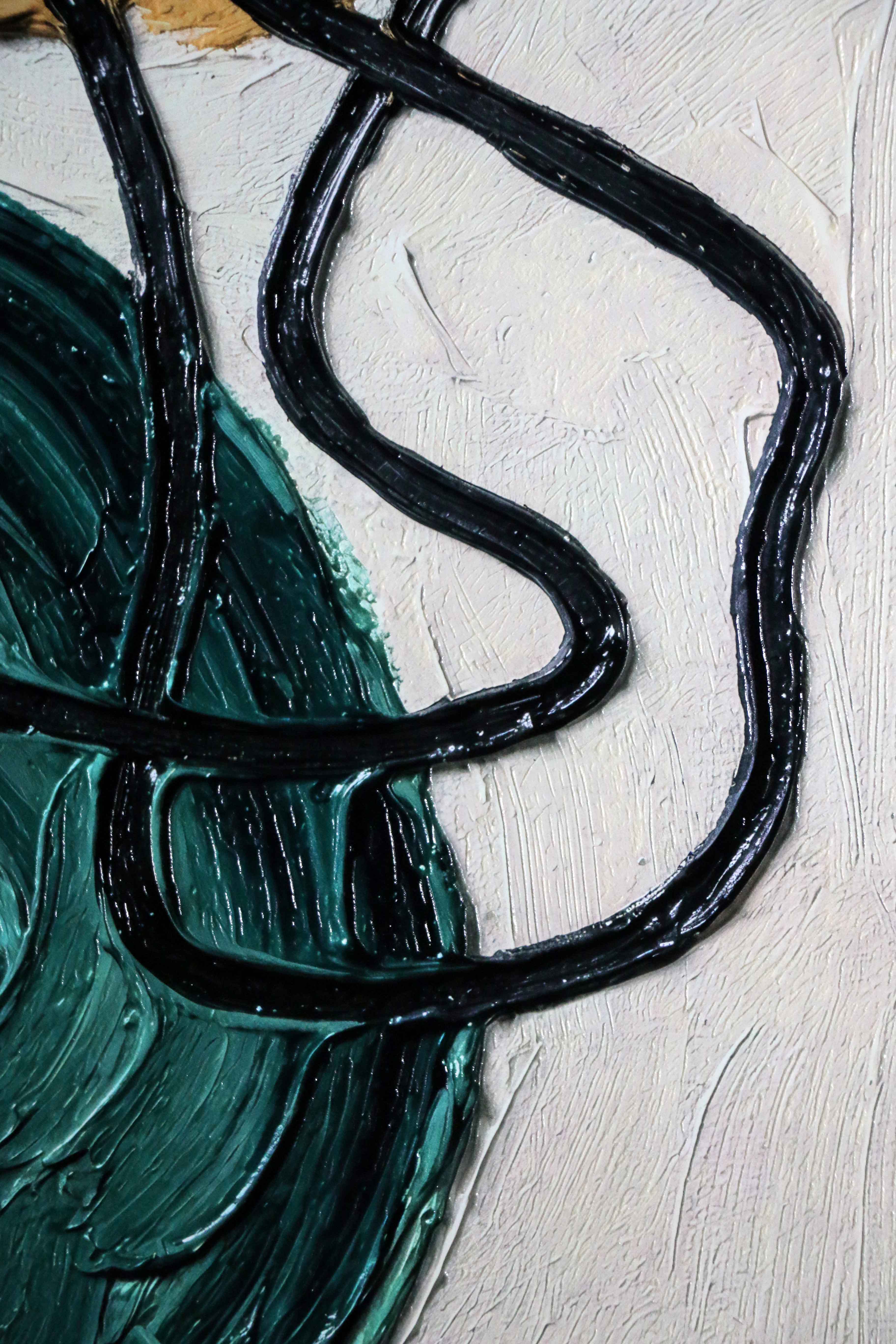 Teal & Ochre Abstract Loop — 3D Haptic Embossed High-Gloss Luxury Wall Art - Image 7
