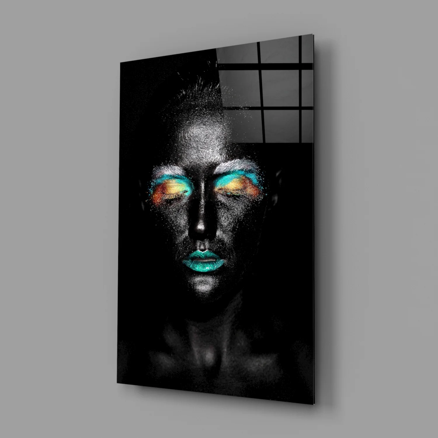 Teal Orange Eyeshadow Woman Glass Wall Art - Image 2