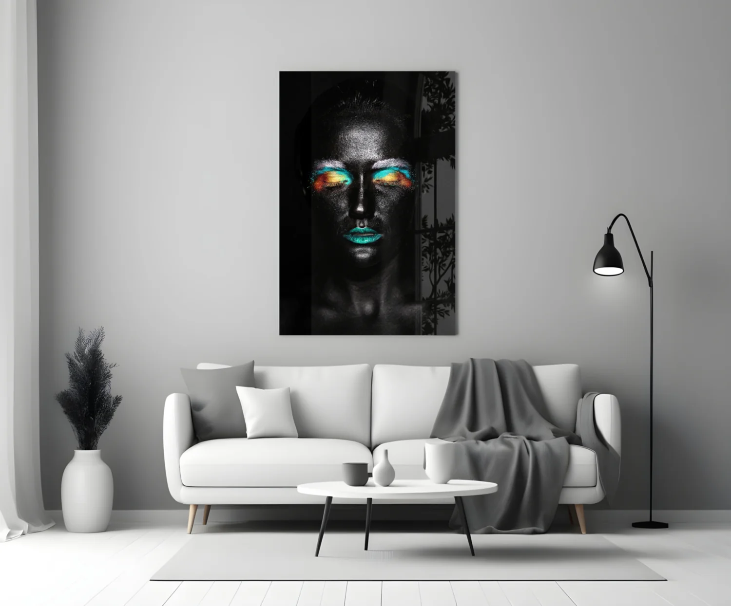 Teal Orange Eyeshadow Woman Glass Wall Art - Image 3