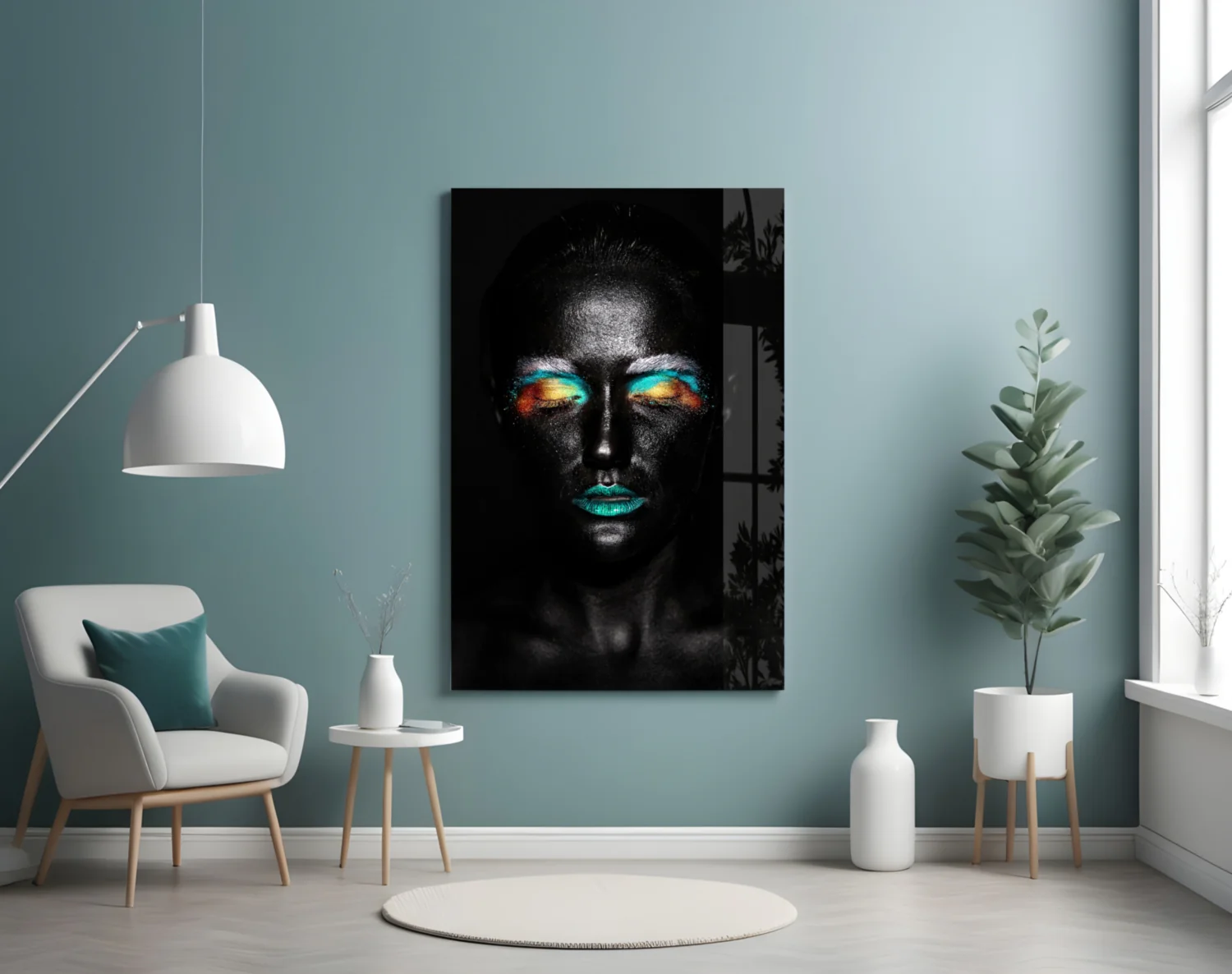 Teal Orange Eyeshadow Woman Glass Wall Art - Image 4