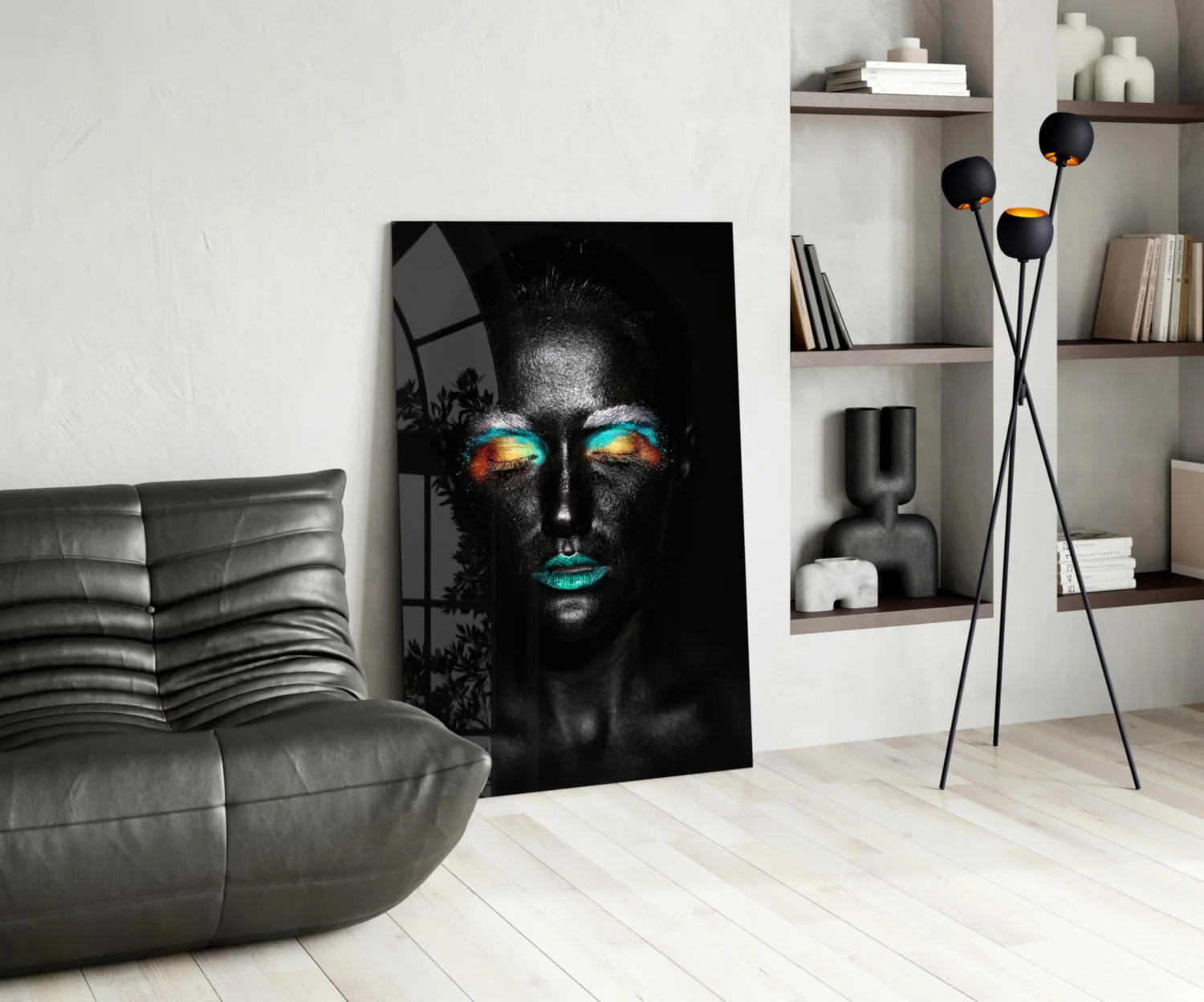 Teal Orange Eyeshadow Woman Glass Wall Art - Image 5