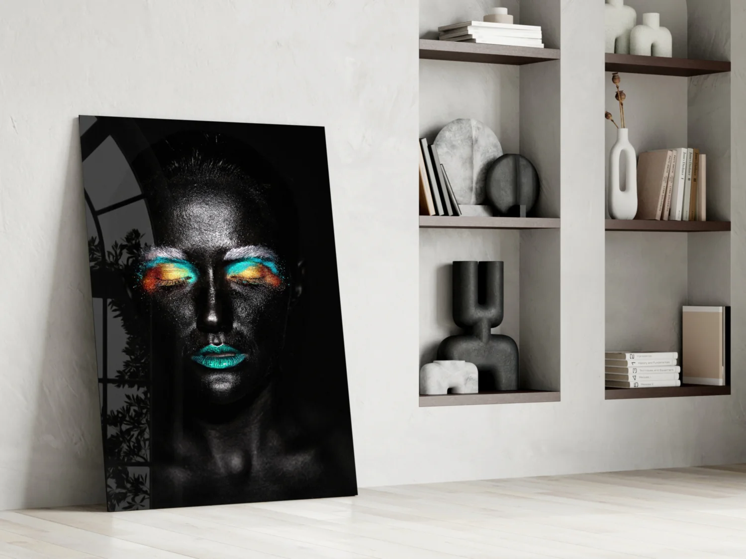Teal Orange Eyeshadow Woman Glass Wall Art - Image 6