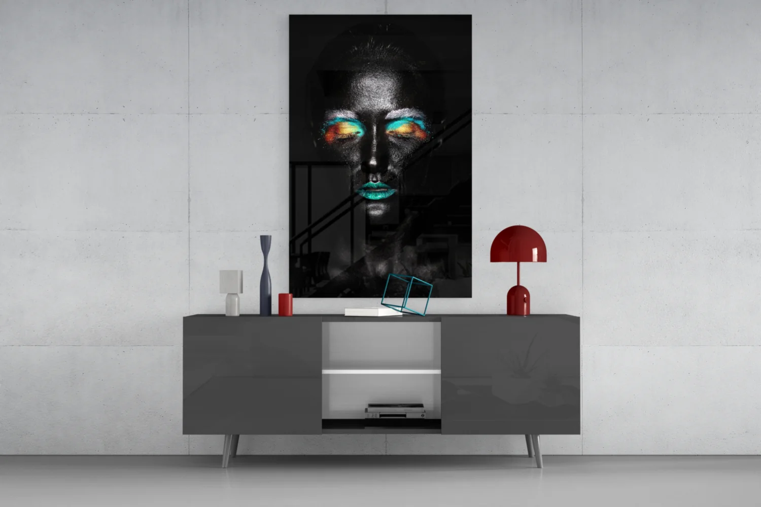 Teal Orange Eyeshadow Woman Glass Wall Art - Image 8