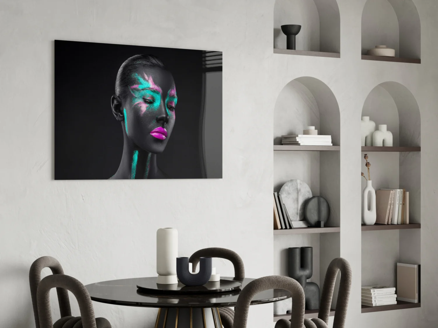 Teal Pink Brushstroke Woman Glass Wall Art - Image 5