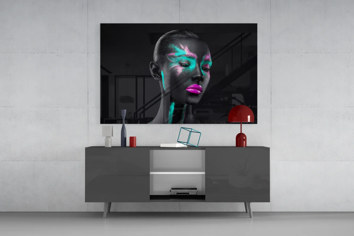 Teal Pink Brushstroke Woman Glass Wall Art - Image 8