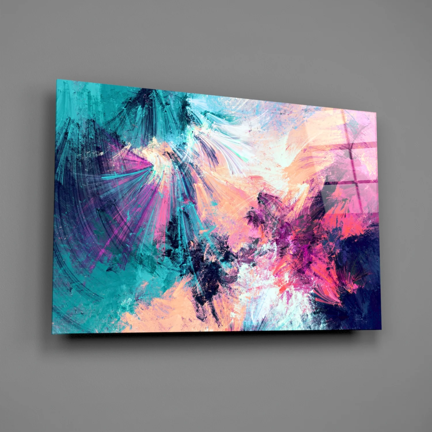 Teal Pink Feathered Splash Glass Wall Art - Image 2