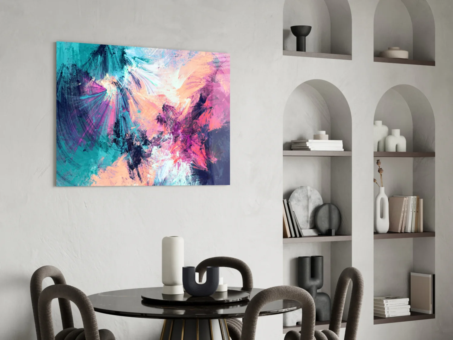 Teal Pink Feathered Splash Glass Wall Art - Image 5