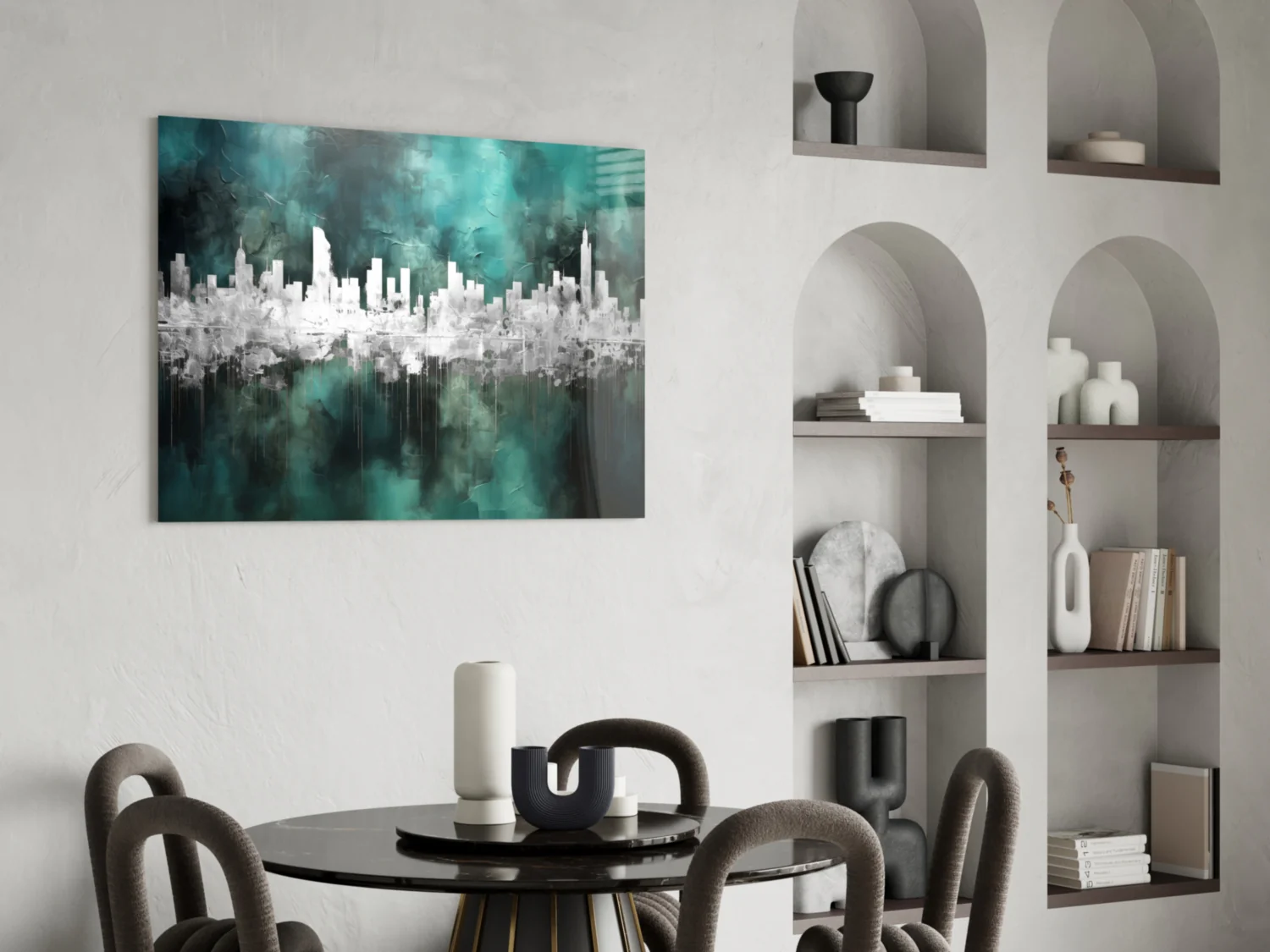 Teal Reflected City Skyline Glass Wall Art - Image 5