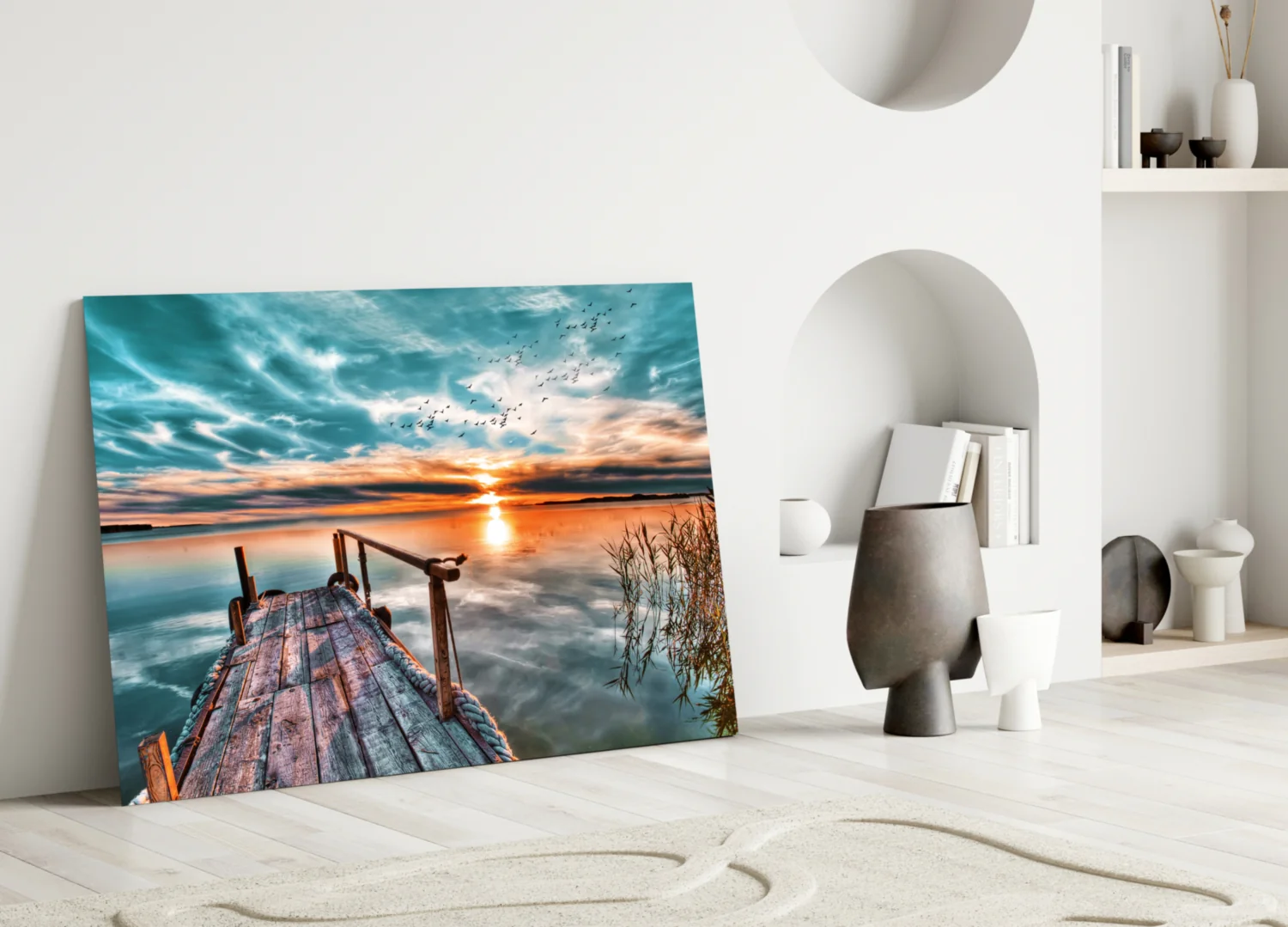 Teal Sky Jetty Sunset Glass Wall Art - Image 3