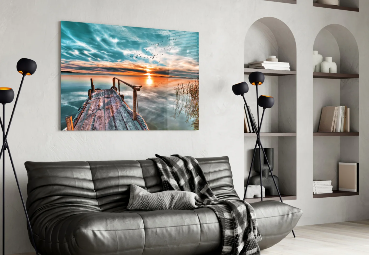 Teal Sky Jetty Sunset Glass Wall Art - Image 4