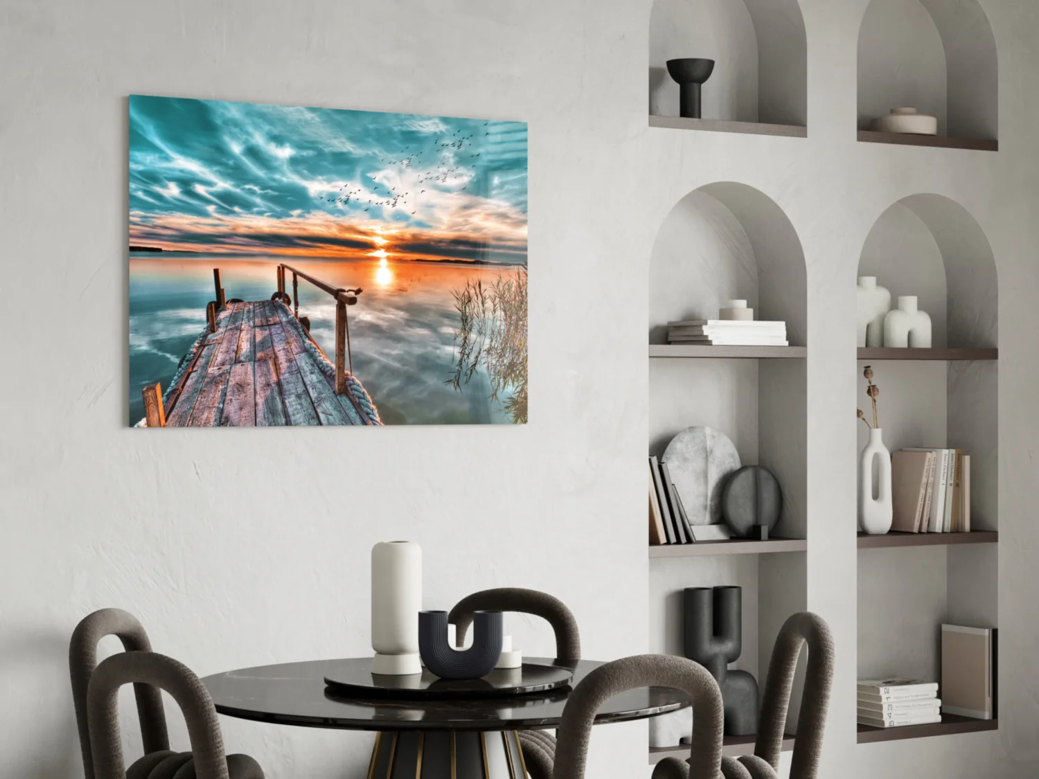 Teal Sky Jetty Sunset Glass Wall Art - Image 5