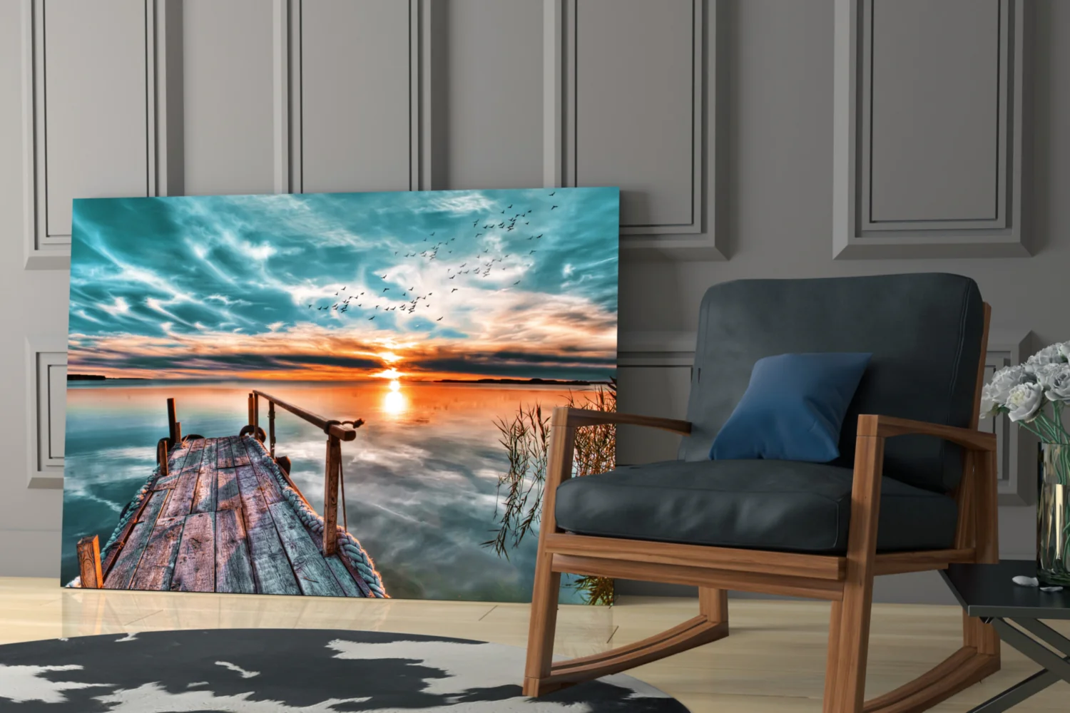 Teal Sky Jetty Sunset Glass Wall Art - Image 6