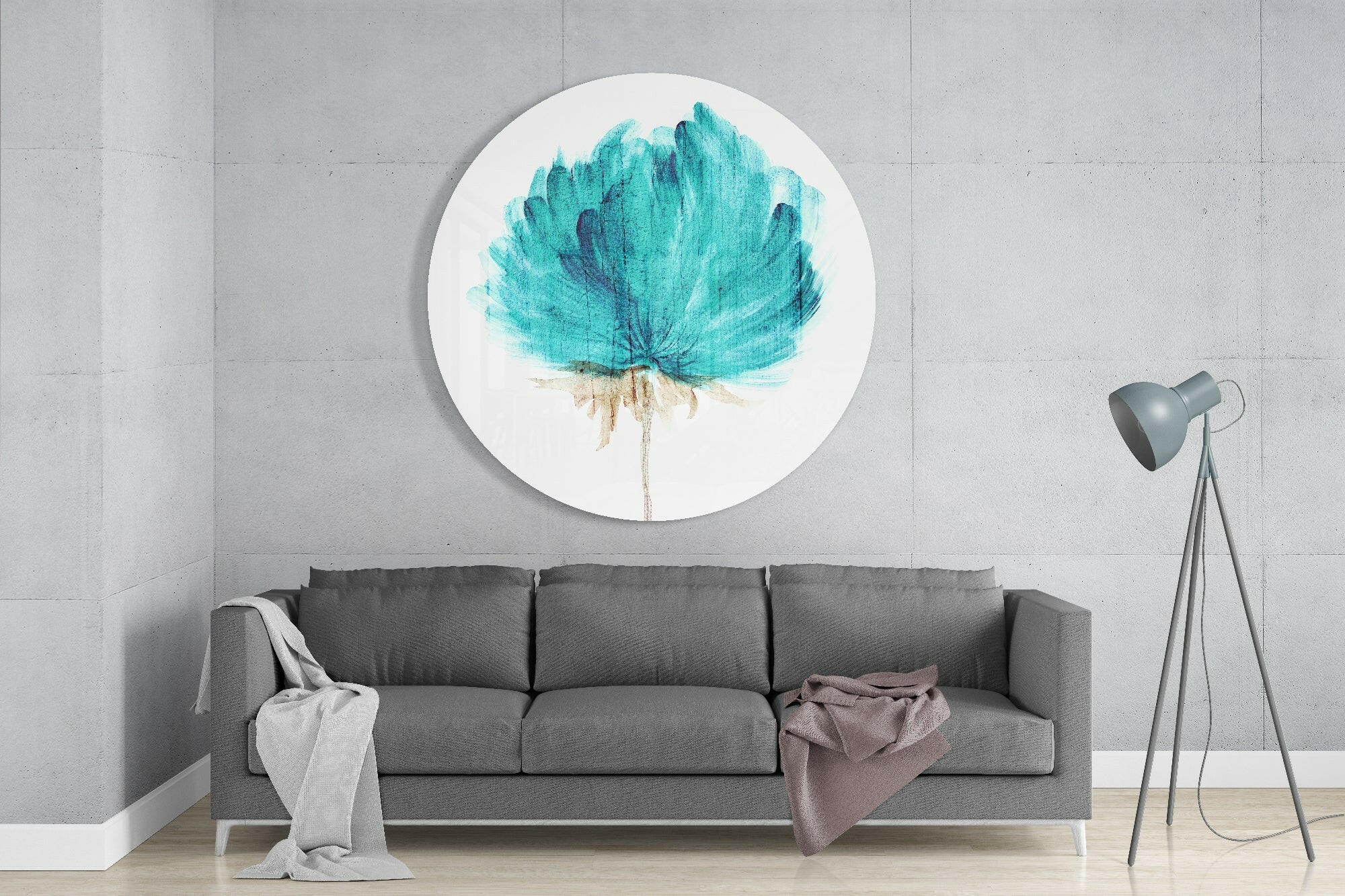 Teal Watercolor Bloom Flower Glass Wall Art - Image 2