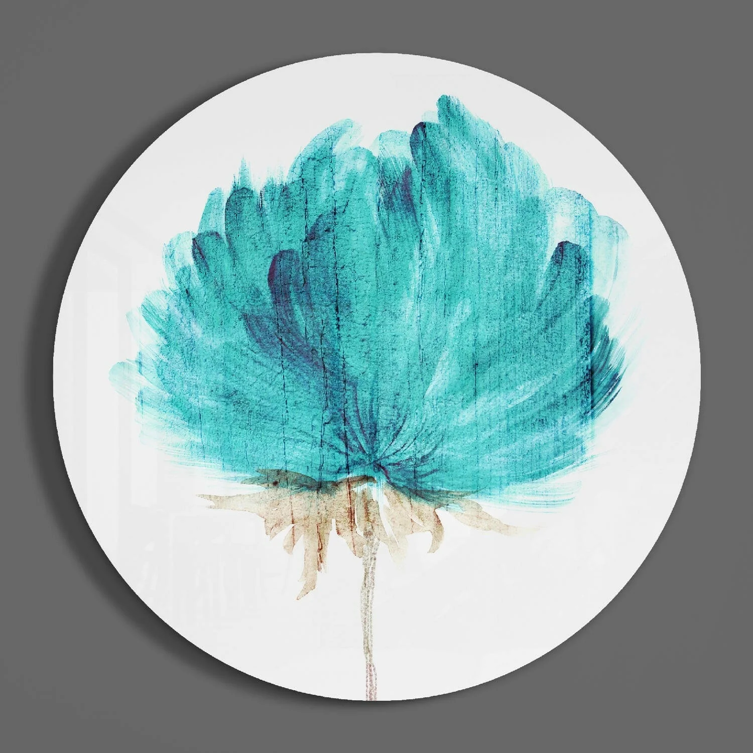 Teal Watercolor Bloom Flower Glass Wall Art - Image 3