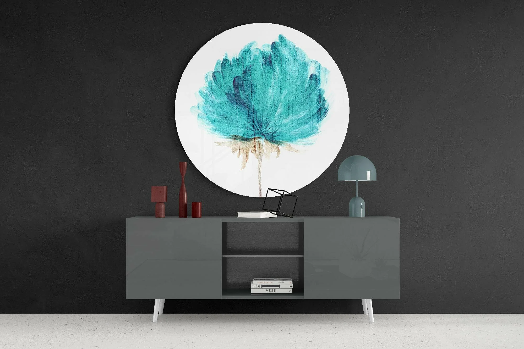 Teal Watercolor Bloom Flower Glass Wall Art - Image 4