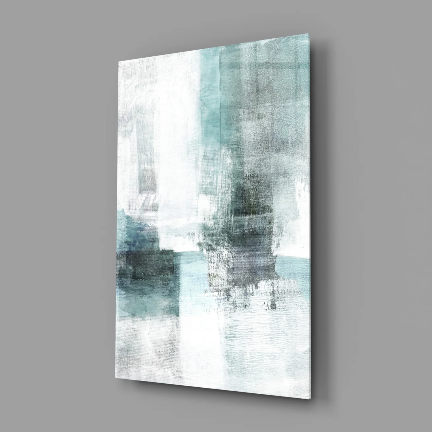 Teal White Minimalist Blocks Glass Wall Art - Image 2