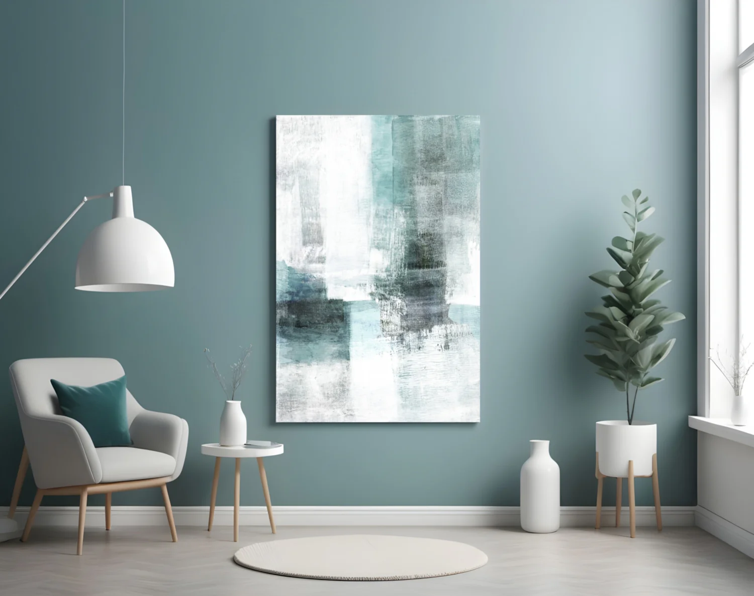 Teal White Minimalist Blocks Glass Wall Art - Image 4