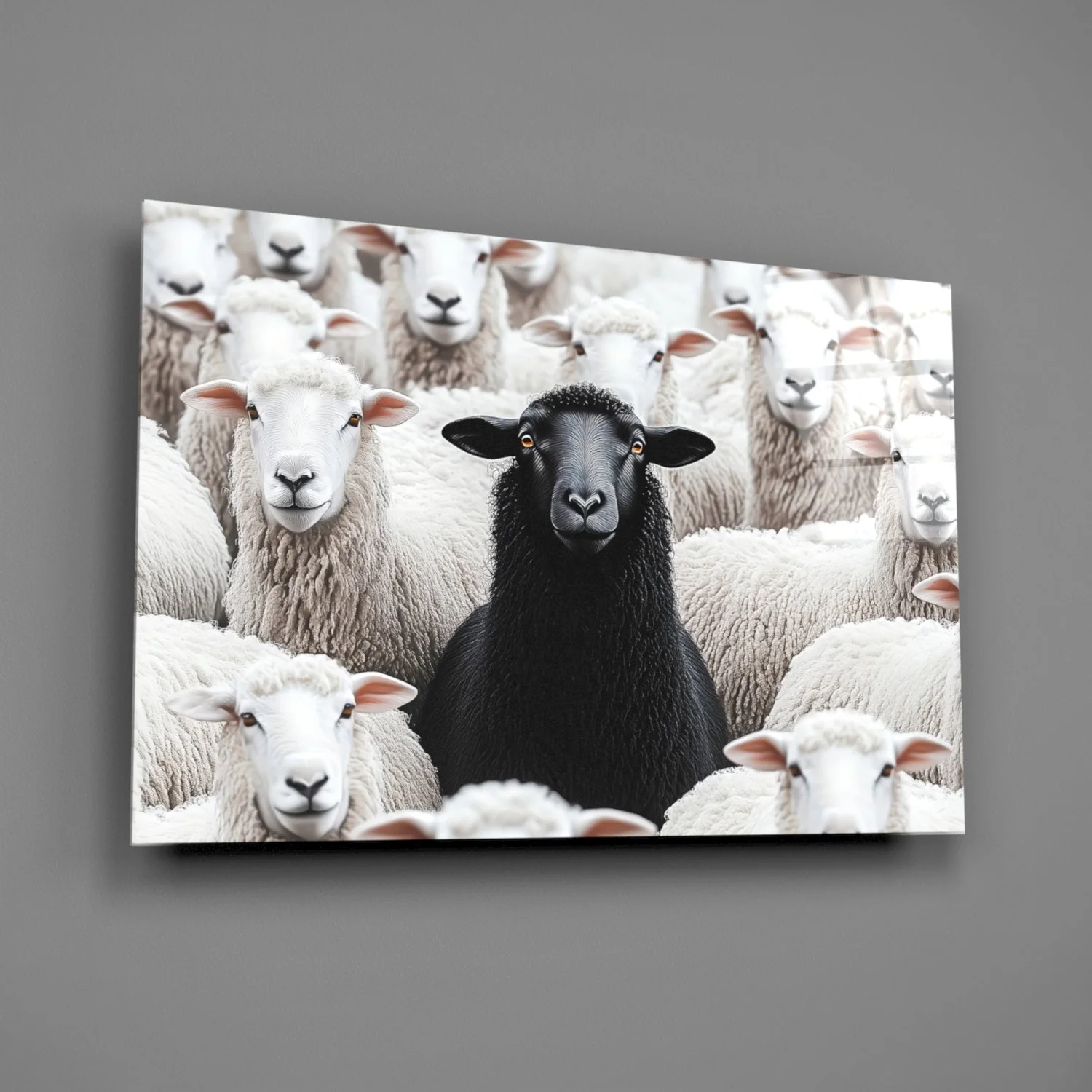 The Difference of the Black Lamb Flock Glass Wall Art || Designer Collection - Image 3
