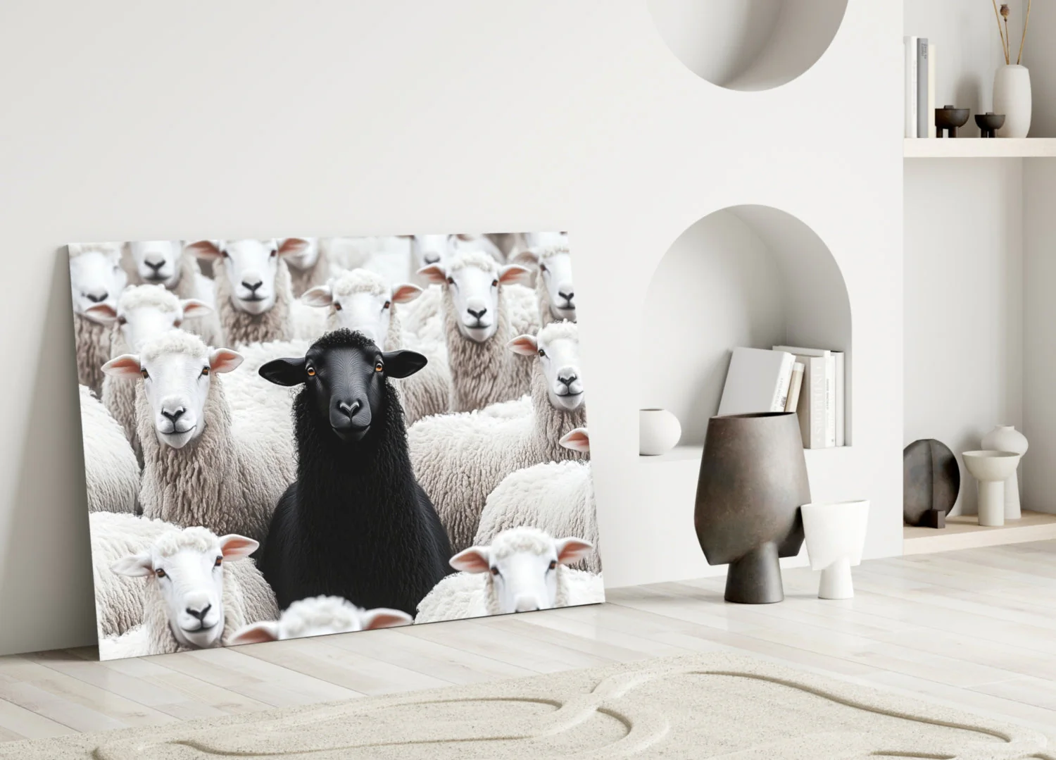 The Difference of the Black Lamb Flock Glass Wall Art || Designer Collection - Image 4