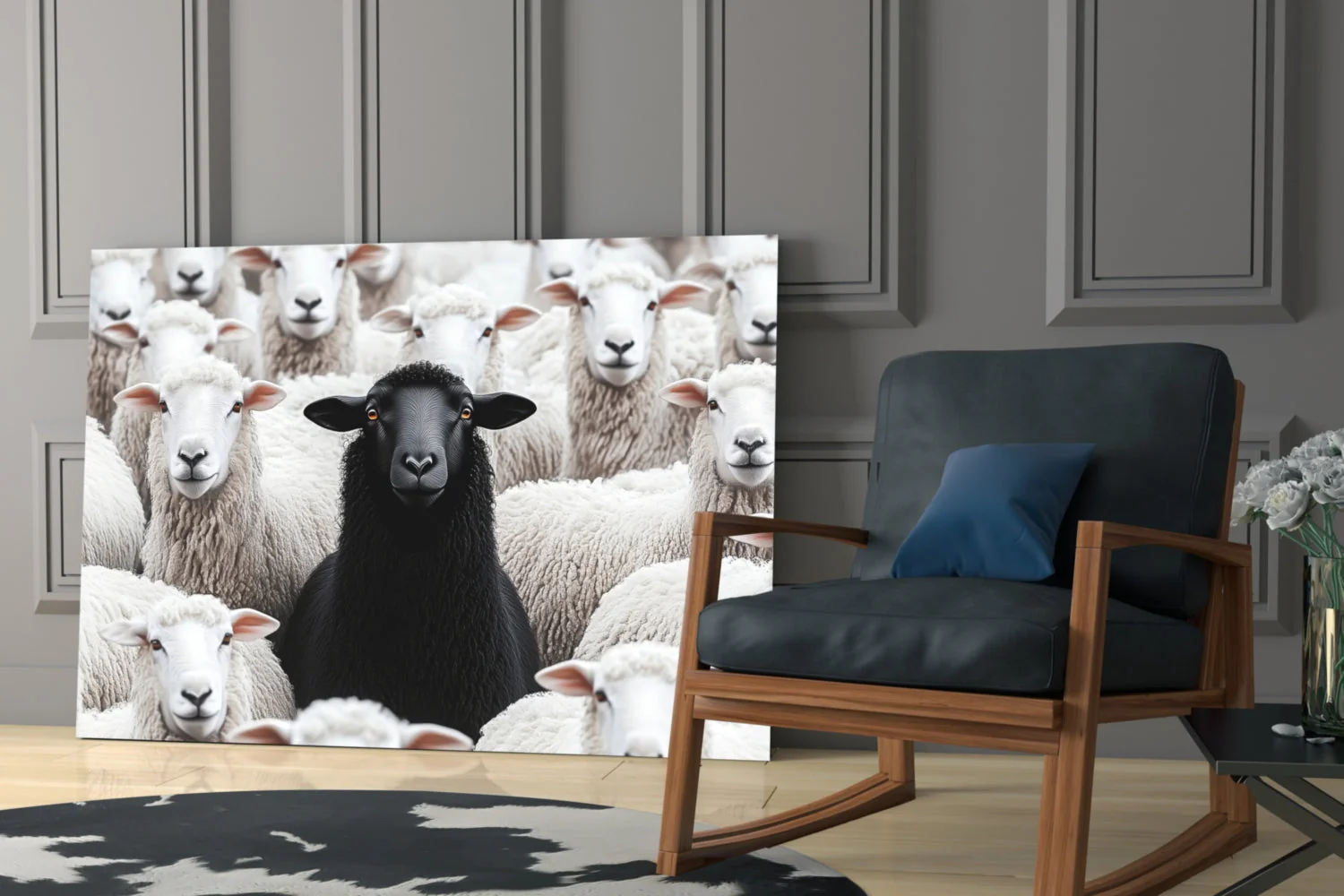 The Difference of the Black Lamb Flock Glass Wall Art || Designer Collection - Image 7
