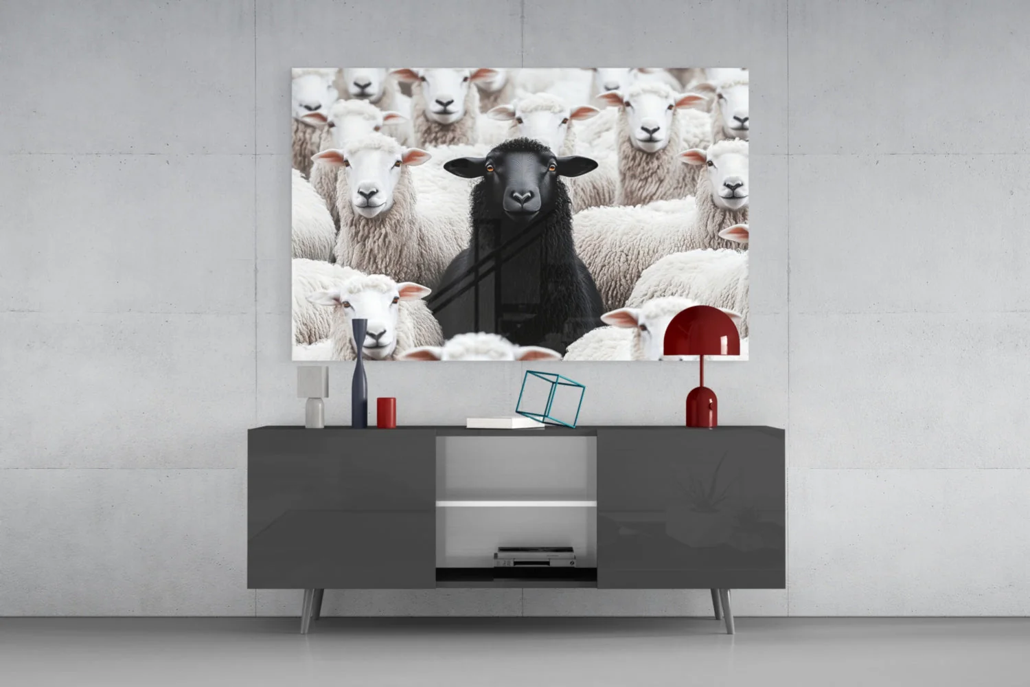 The Difference of the Black Lamb Flock Glass Wall Art || Designer Collection - Image 9