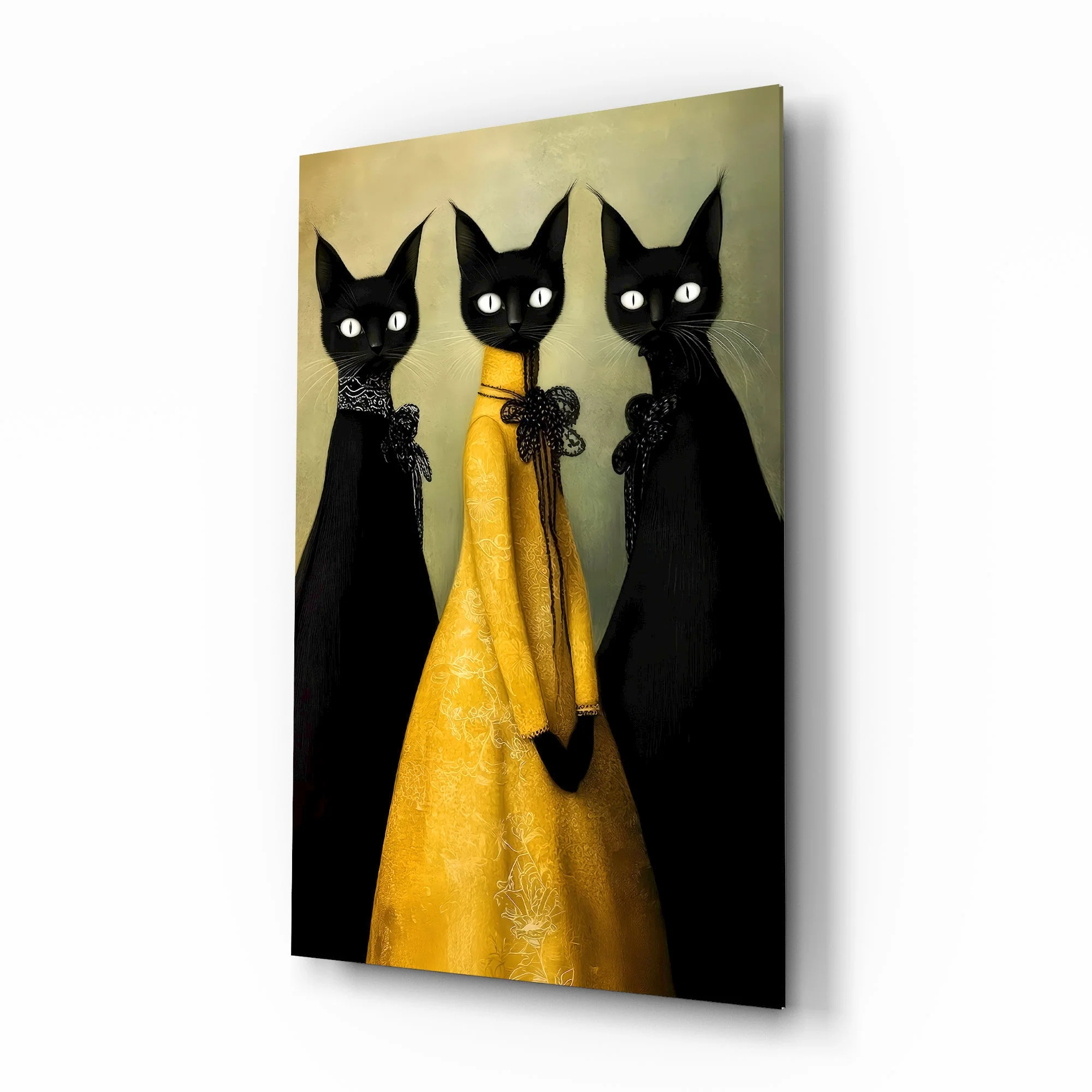 The Golden Feline Trio Glass Wall Art
