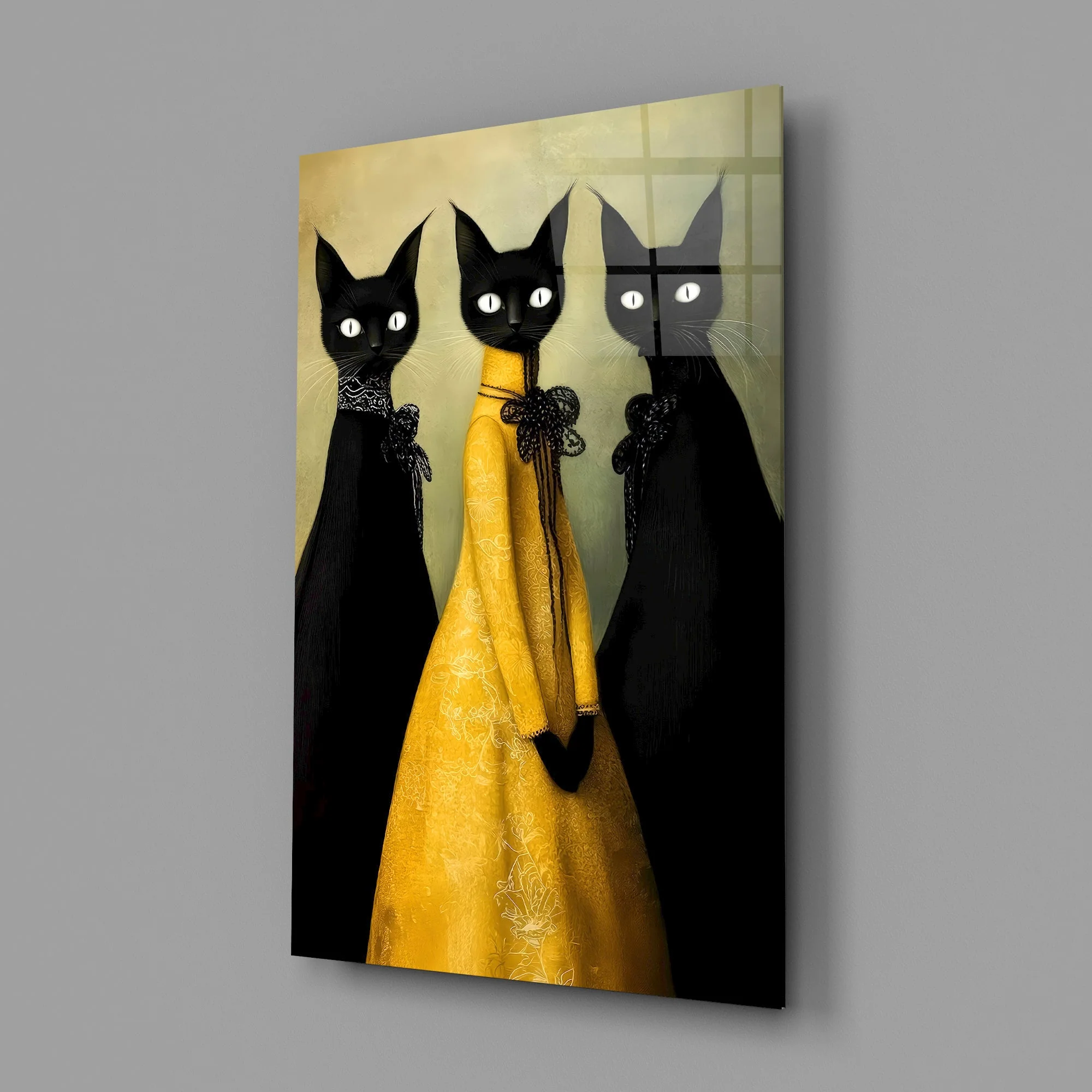 The Golden Feline Trio Glass Wall Art - Image 2