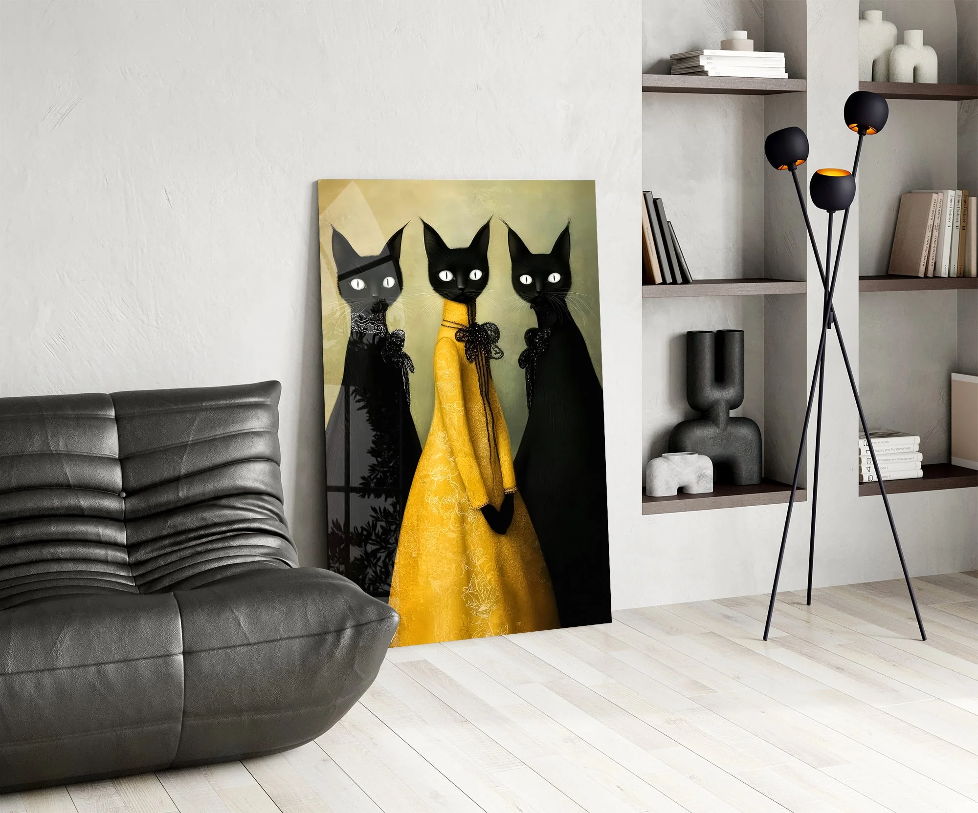 The Golden Feline Trio Glass Wall Art - Image 6