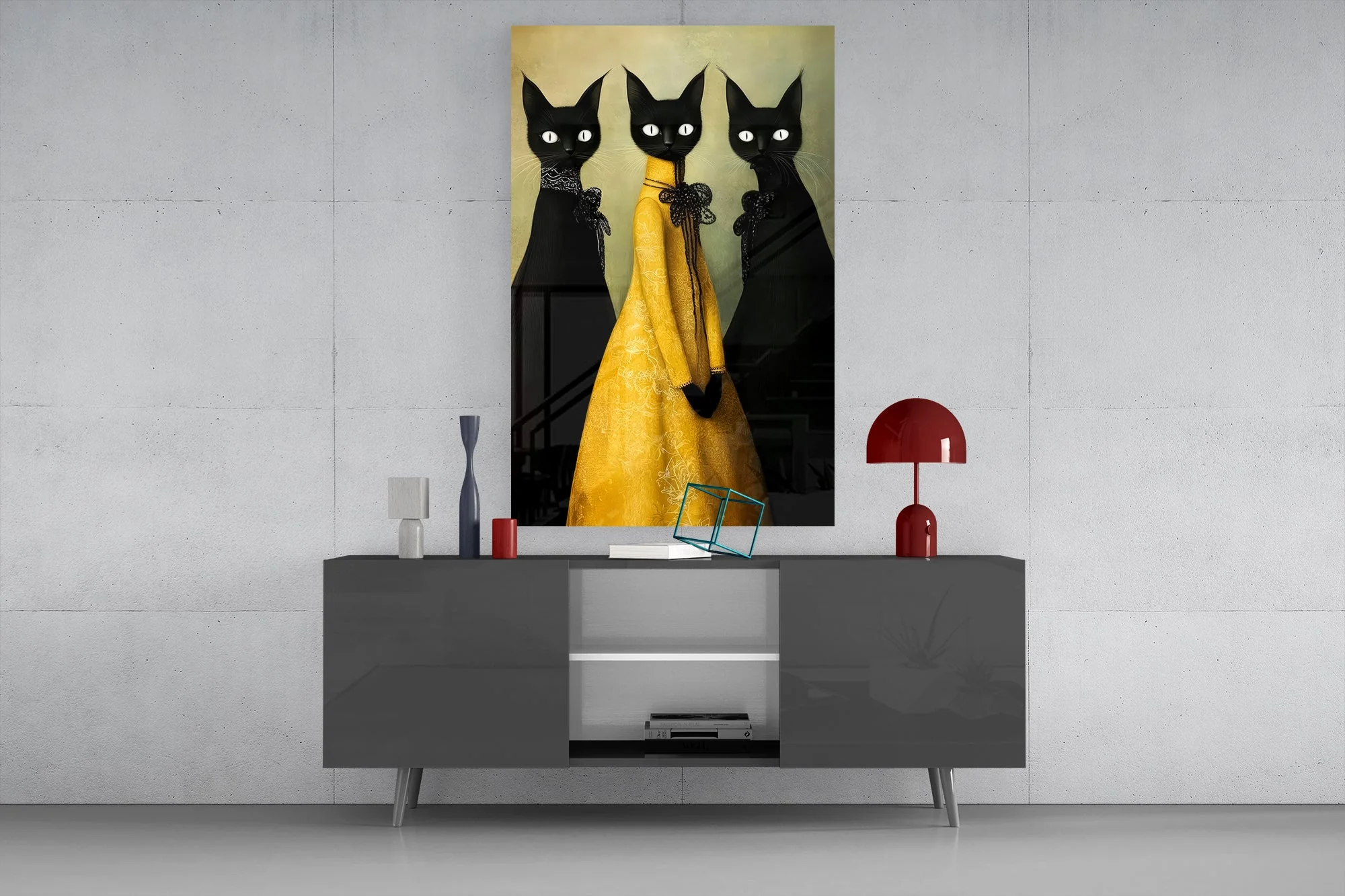 The Golden Feline Trio Glass Wall Art - Image 8