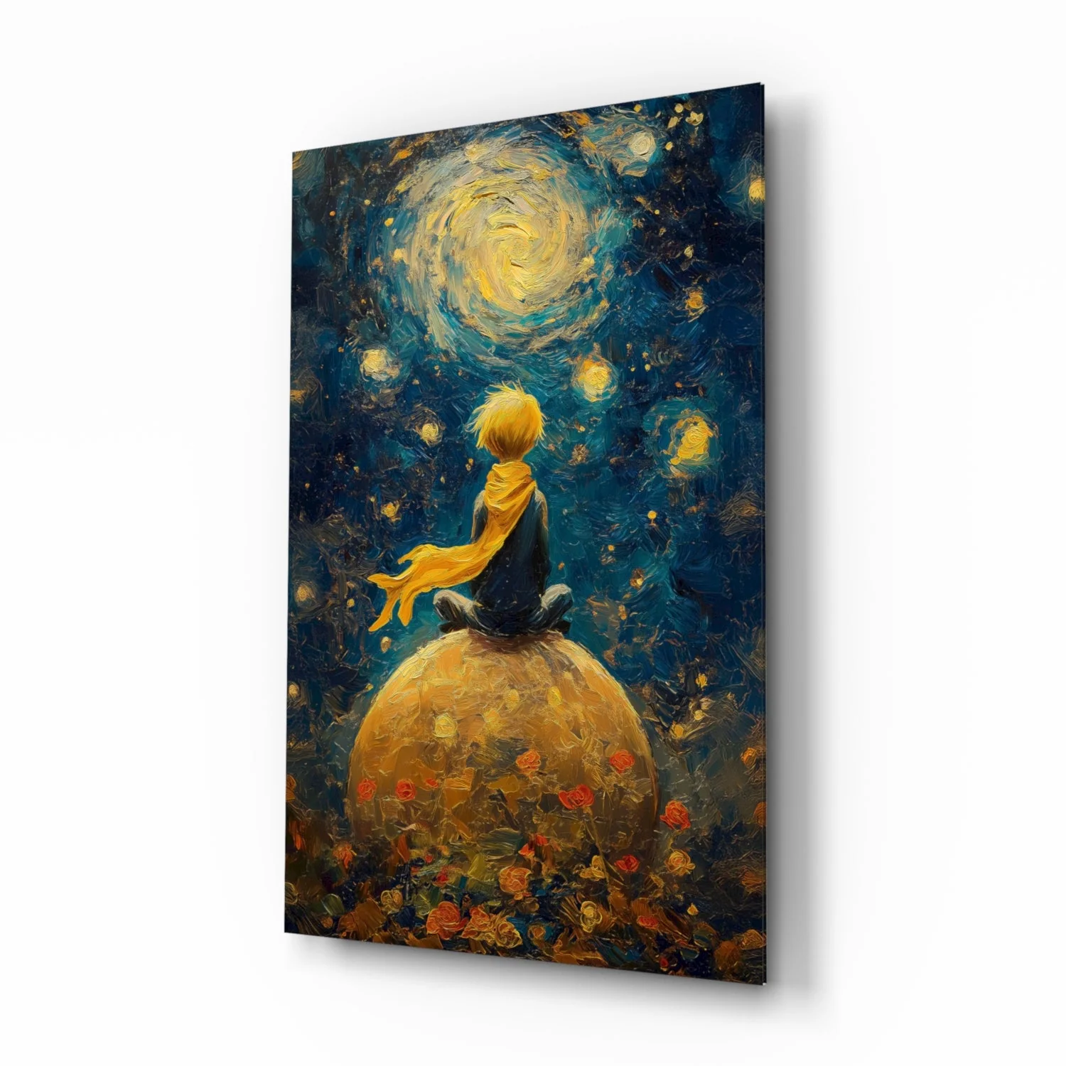 The Little Wanderer: Starry Night Glass Wall Art || Designer Collection