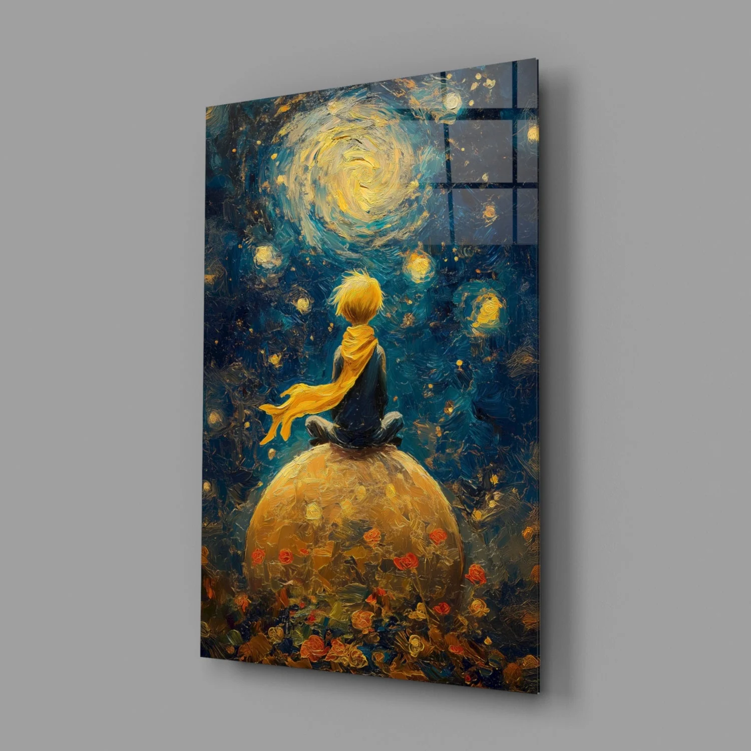The Little Wanderer: Starry Night Glass Wall Art || Designer Collection - Image 2