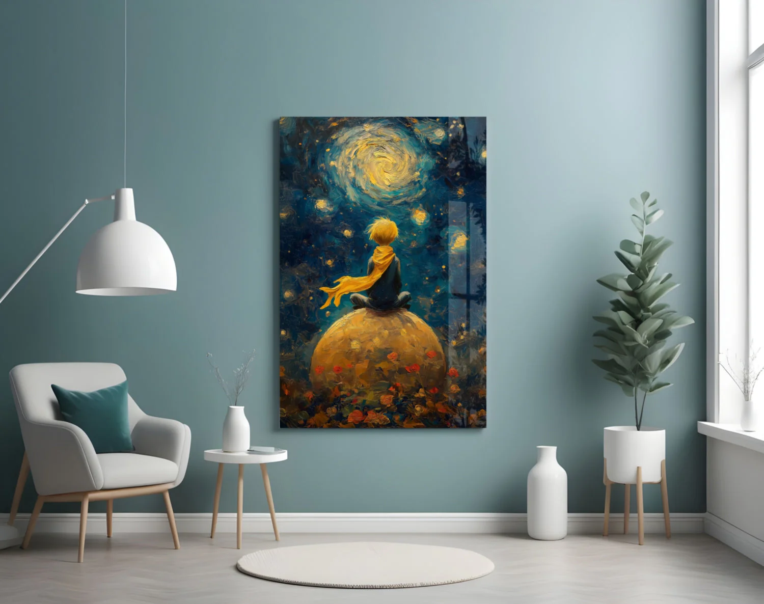 The Little Wanderer: Starry Night Glass Wall Art || Designer Collection - Image 4