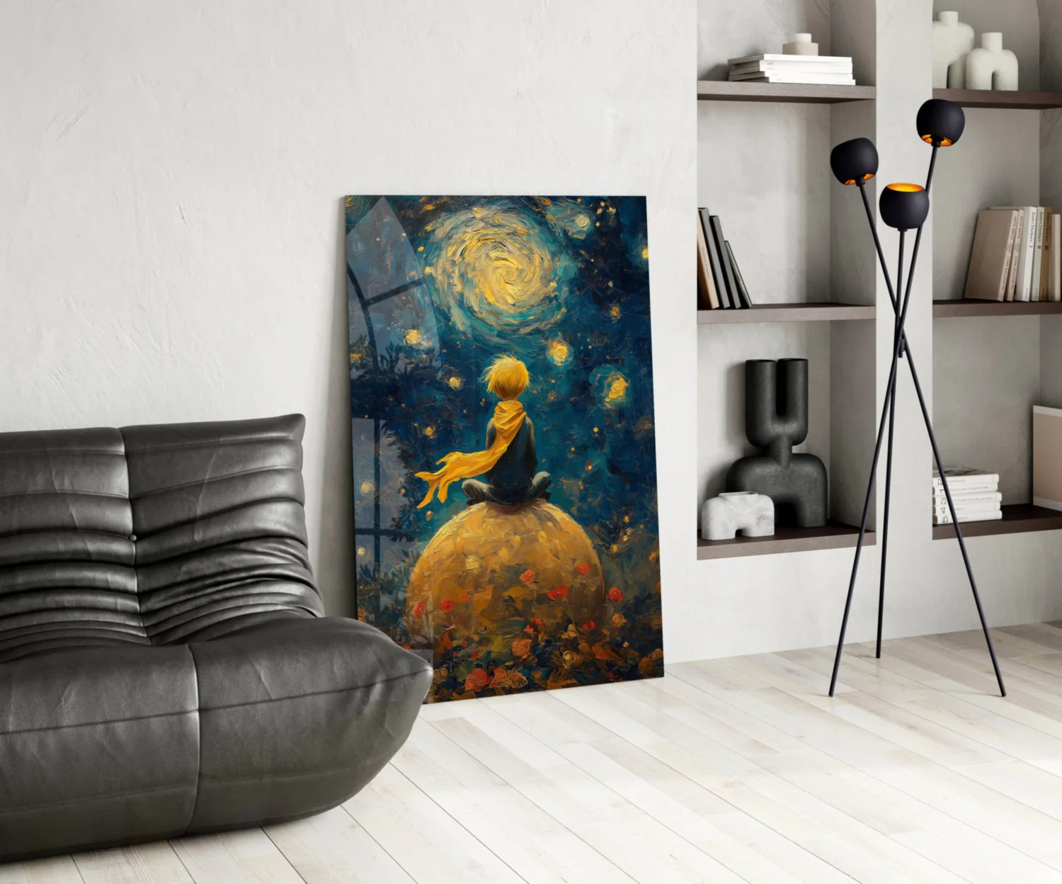 The Little Wanderer: Starry Night Glass Wall Art || Designer Collection - Image 5
