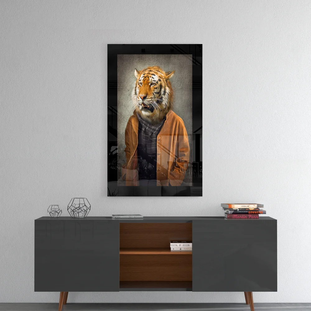 Tiger Head Gentleman Glass Wall Art - Image 4