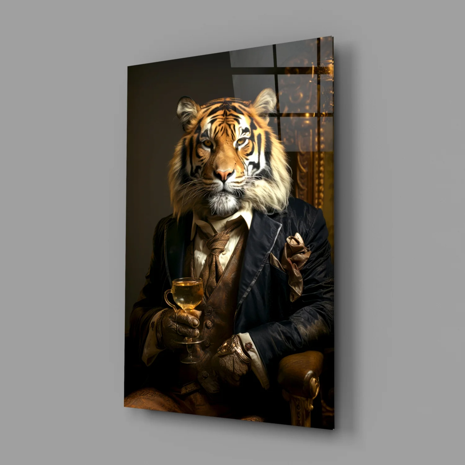 Tiger in Navy Suit Fireside Glass Wall Art - Image 3