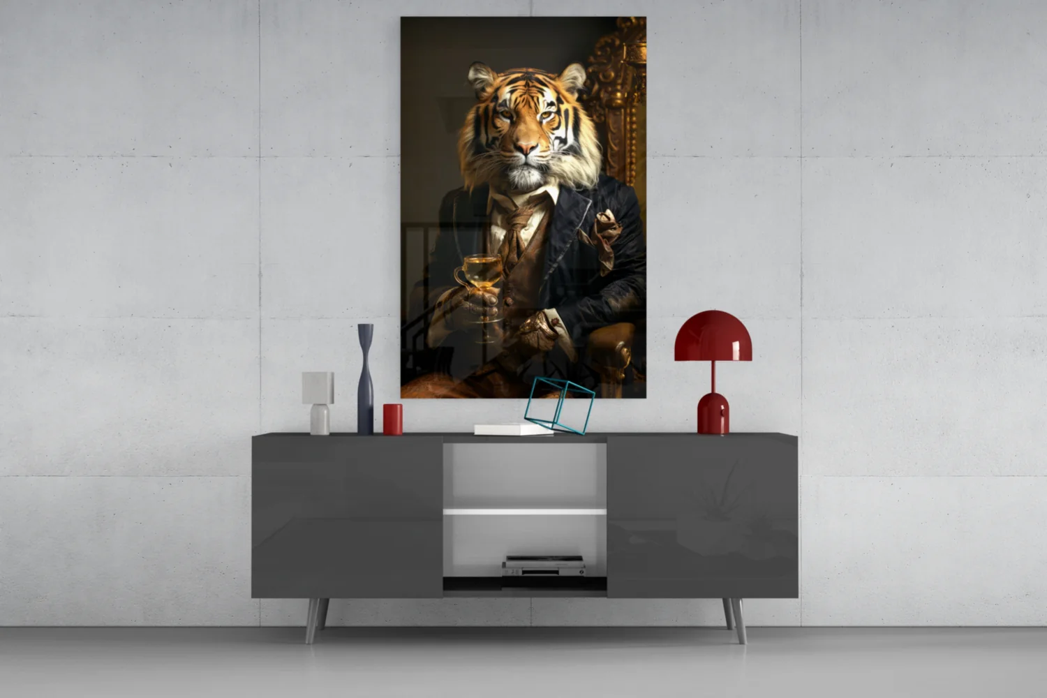 Tiger in Navy Suit Fireside Glass Wall Art - Image 9