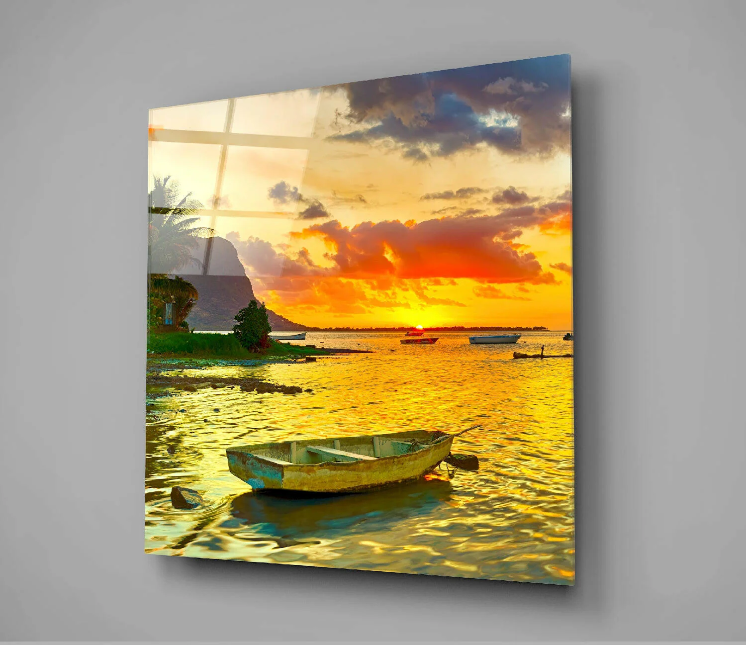 Tropical Palm Beach Sunset Glass Wall Art - Image 3
