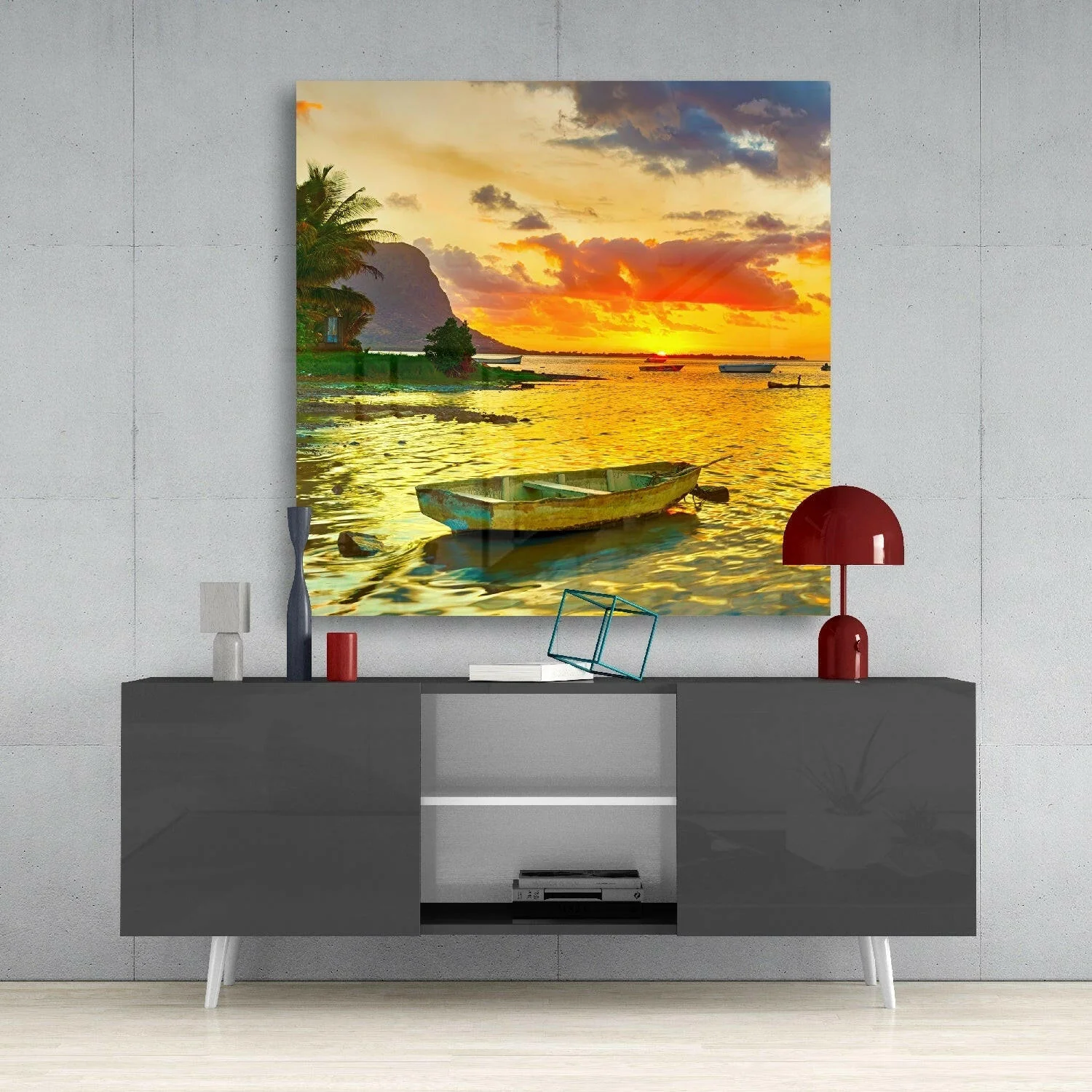 Tropical Palm Beach Sunset Glass Wall Art - Image 4