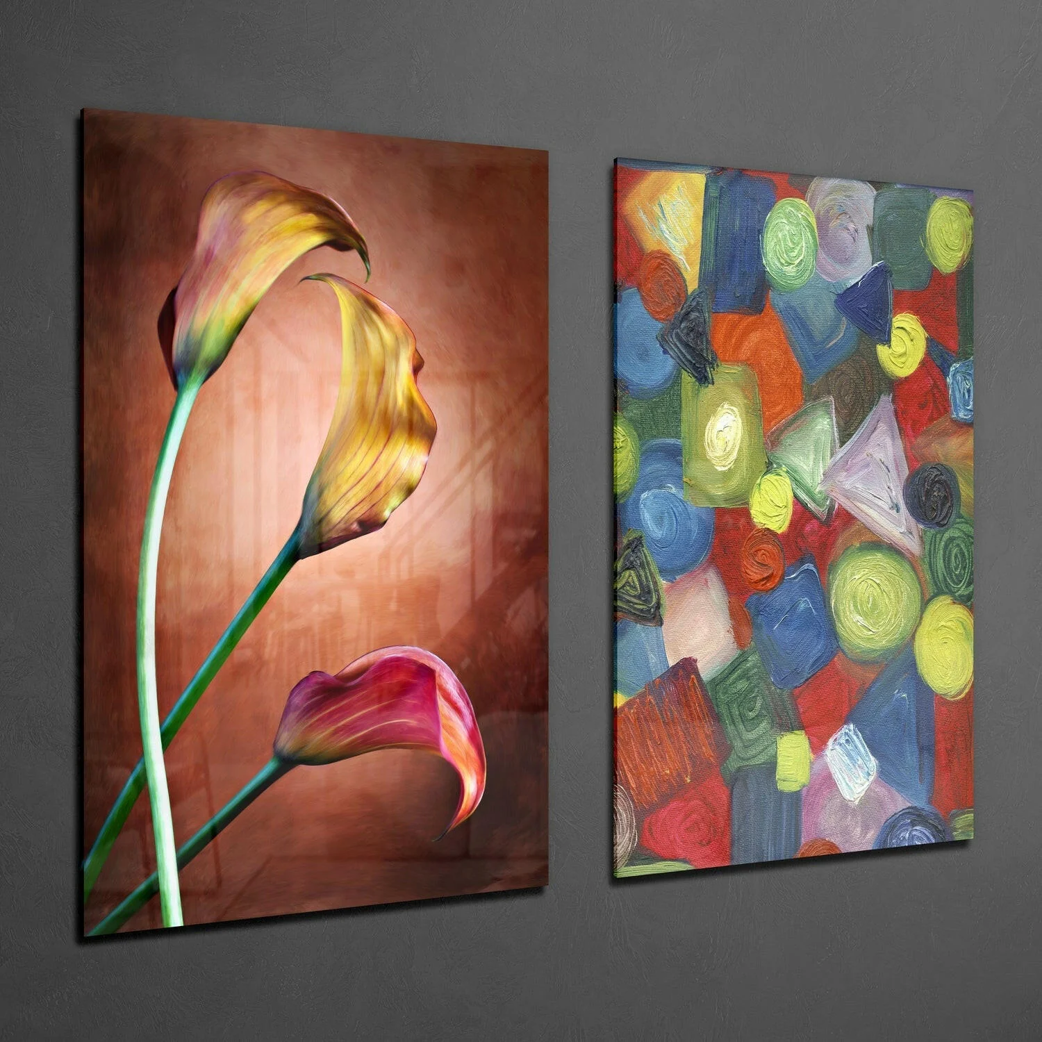 Tulips and Shapes 2 Pieces Combine Glass Wall Art - Image 2