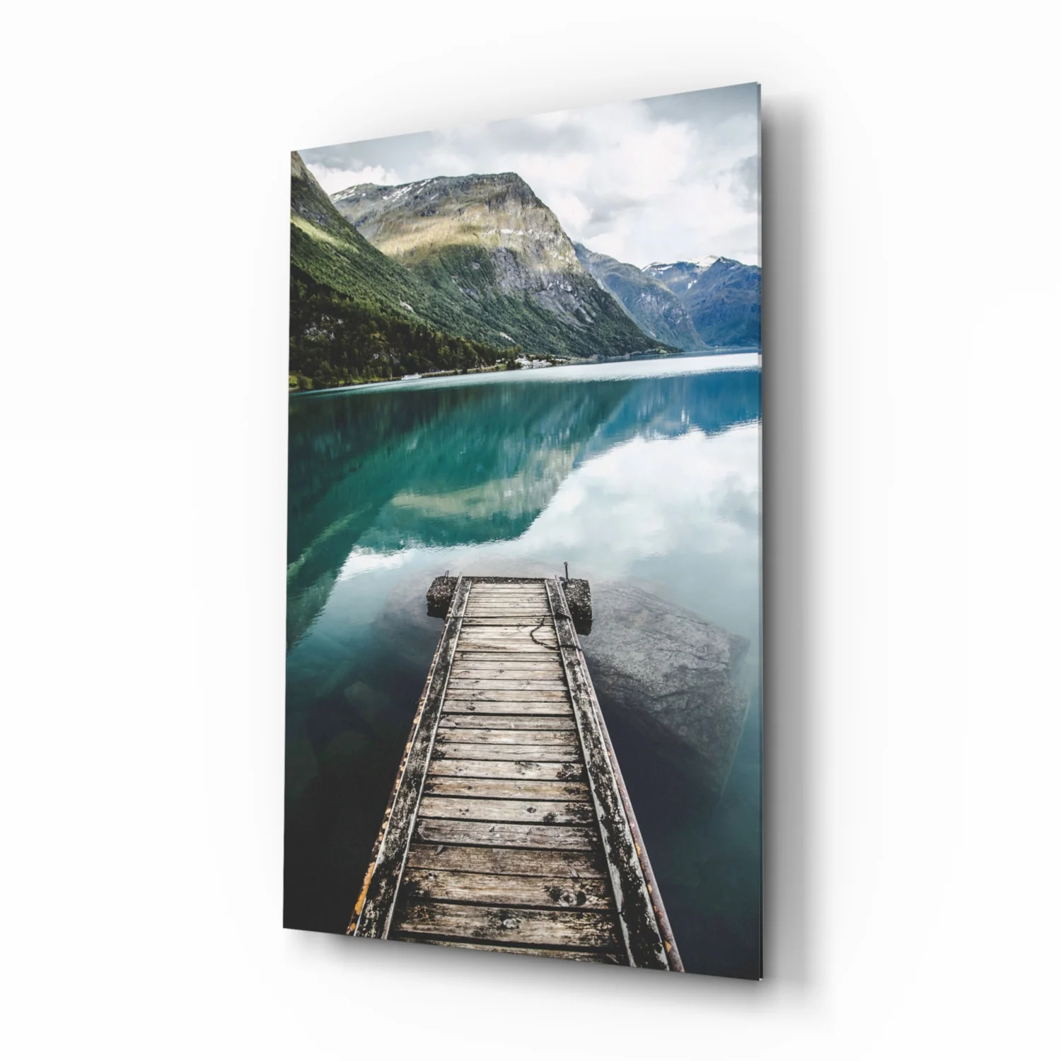 Turquoise Fjord Mountain Jetty Glass Wall Art - Image 2