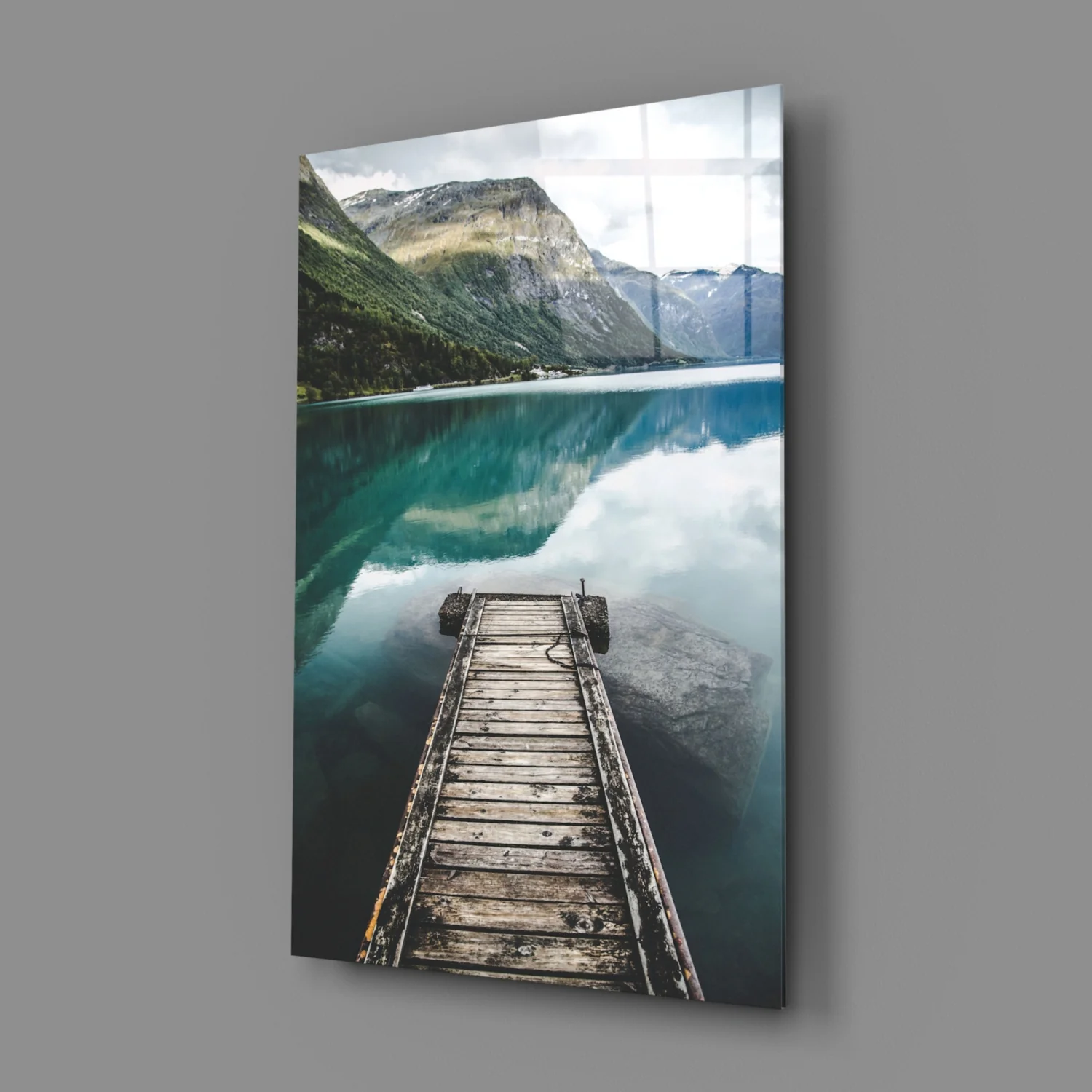 Turquoise Fjord Mountain Jetty Glass Wall Art - Image 3