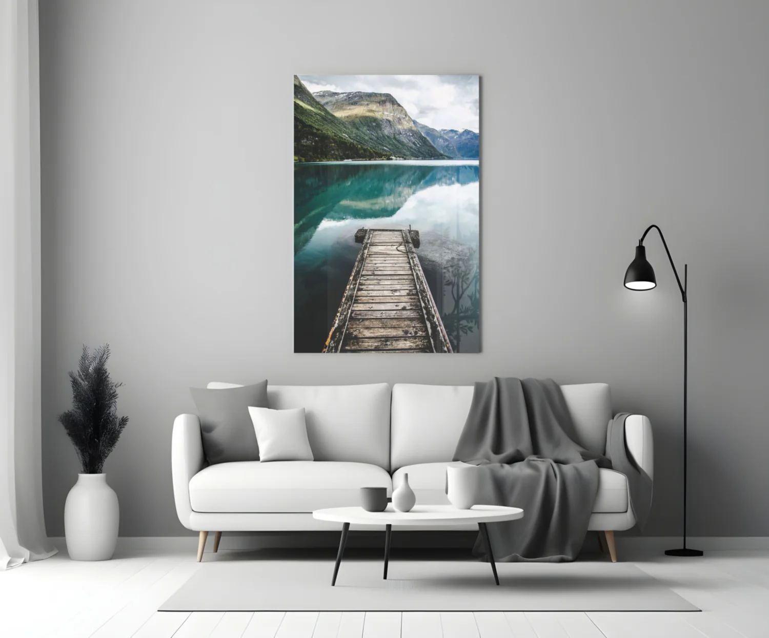 Turquoise Fjord Mountain Jetty Glass Wall Art - Image 4