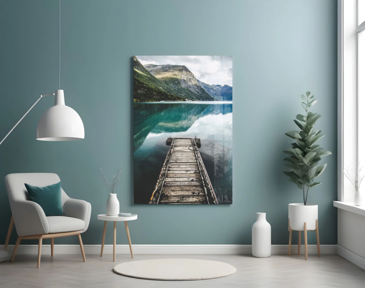 Turquoise Fjord Mountain Jetty Glass Wall Art - Image 5