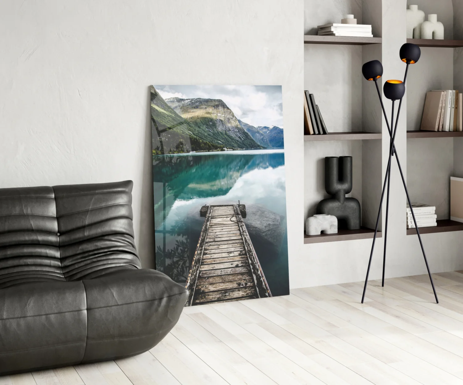 Turquoise Fjord Mountain Jetty Glass Wall Art - Image 6