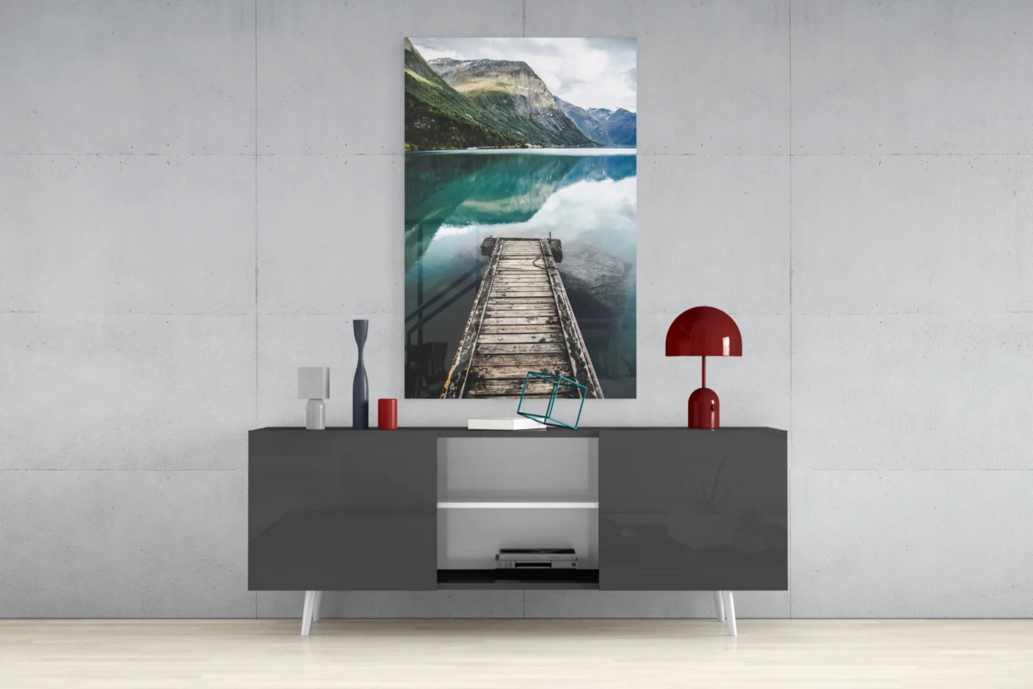 Turquoise Fjord Mountain Jetty Glass Wall Art - Image 9