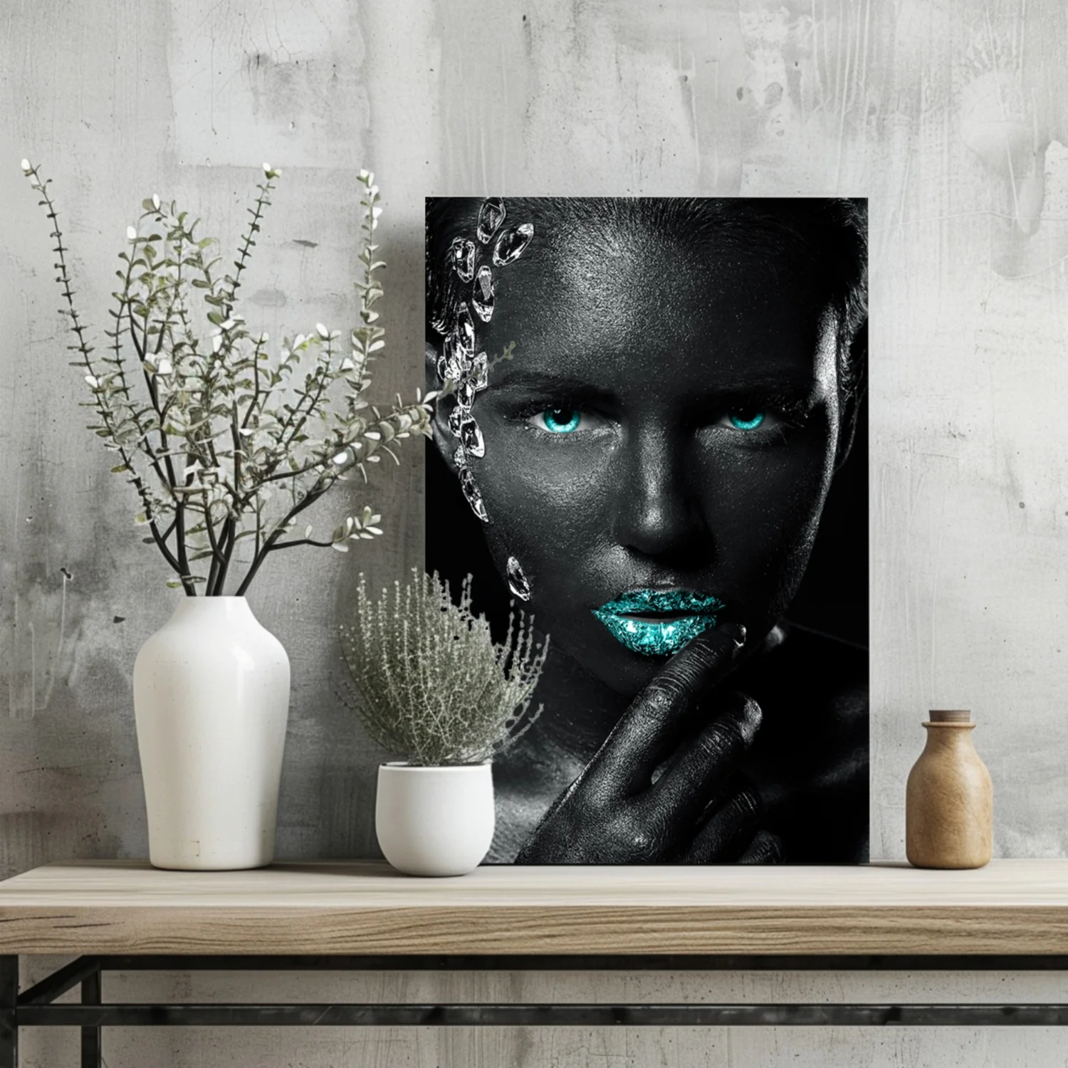 Turquoise Lips Crystals Aluminum Print - Image 2