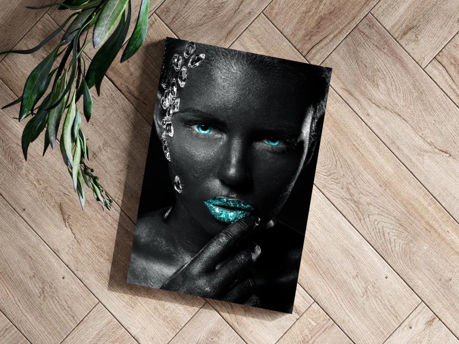 Turquoise Lips Crystals Aluminum Print - Image 3