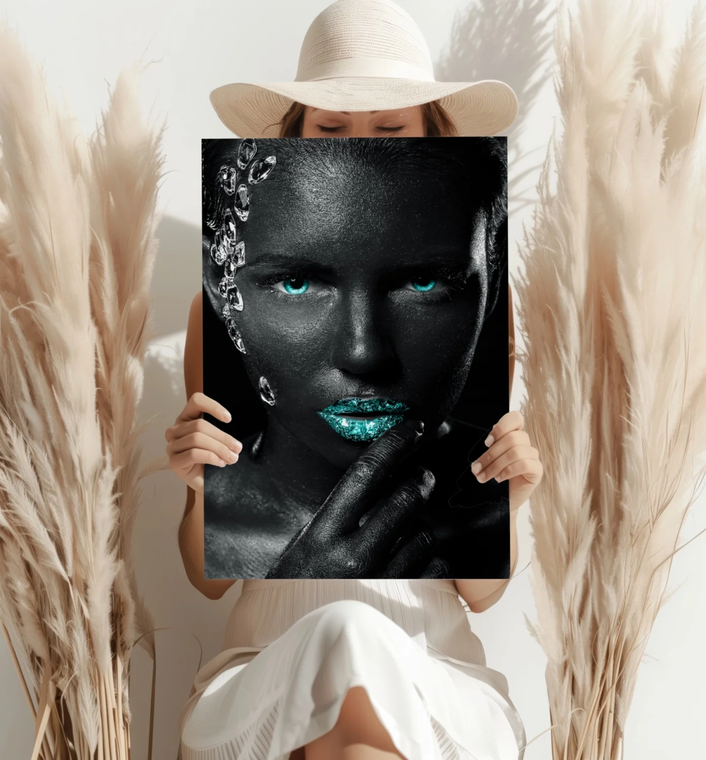 Turquoise Lips Crystals Aluminum Print - Image 4