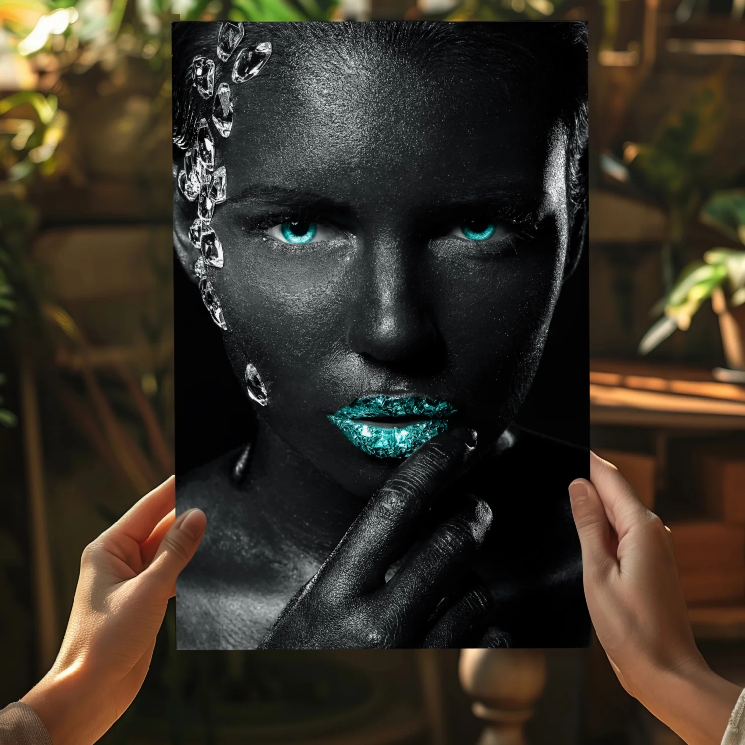 Turquoise Lips Crystals Aluminum Print - Image 5