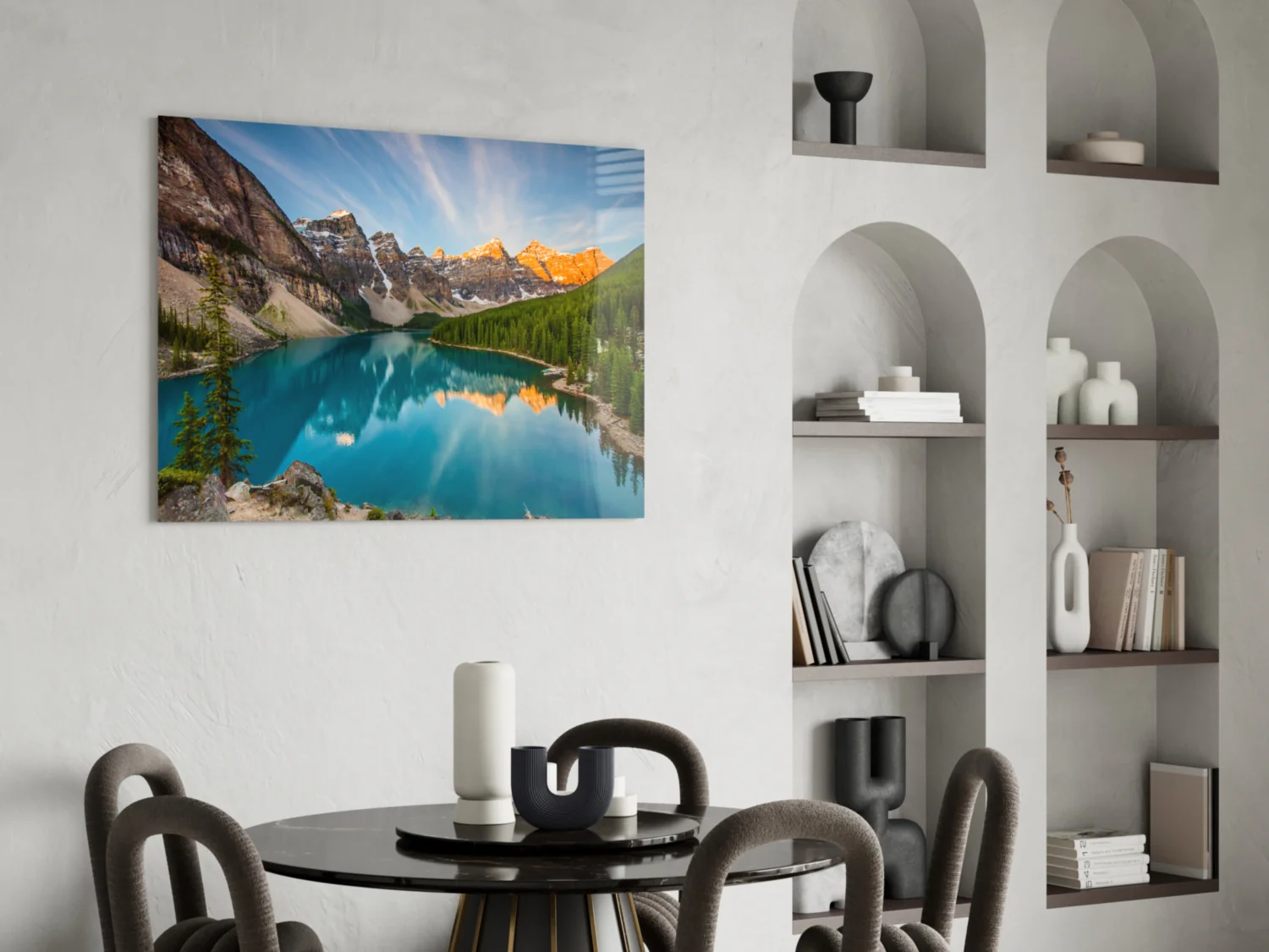 Turquoise Mountain Lake Sunrise Glass Wall Art - Image 5